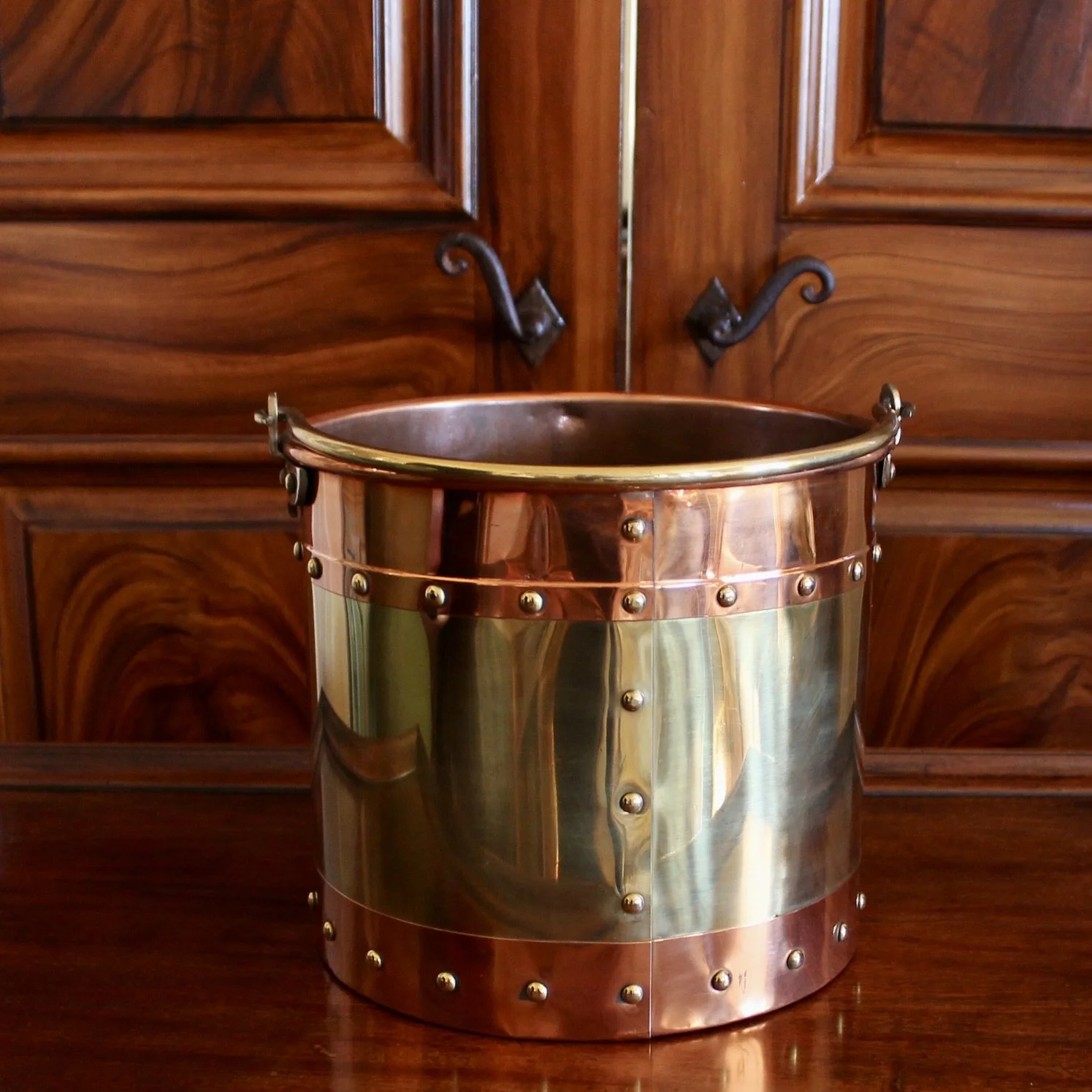 Pair of Copper and Brass Studded Kindling Buckets