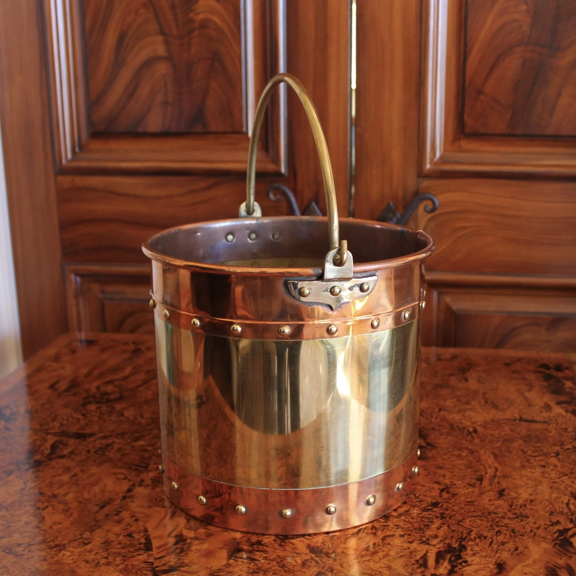 Pair of Copper and Brass Studded Kindling Buckets