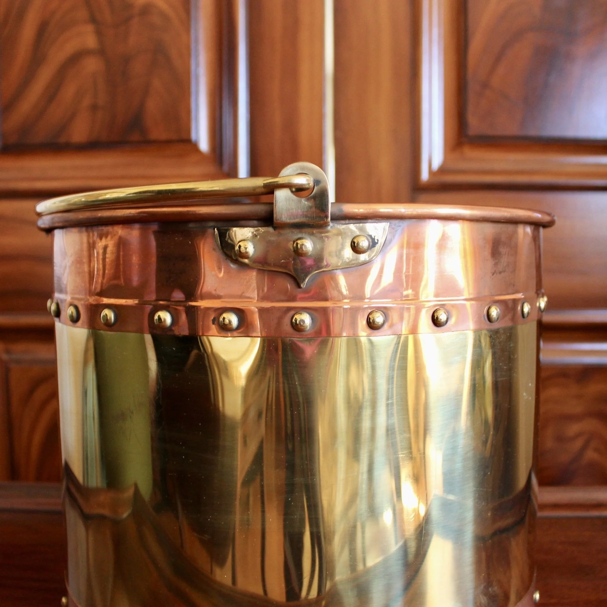 Pair of Copper and Brass Studded Kindling Buckets