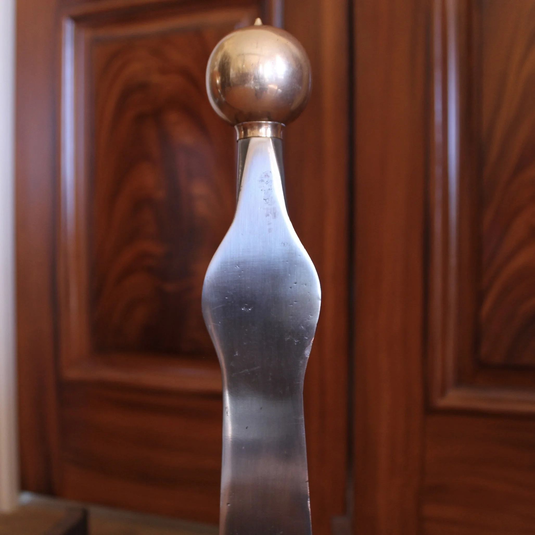 Modern Industrial Design Polished Steel and Brass Andirons
