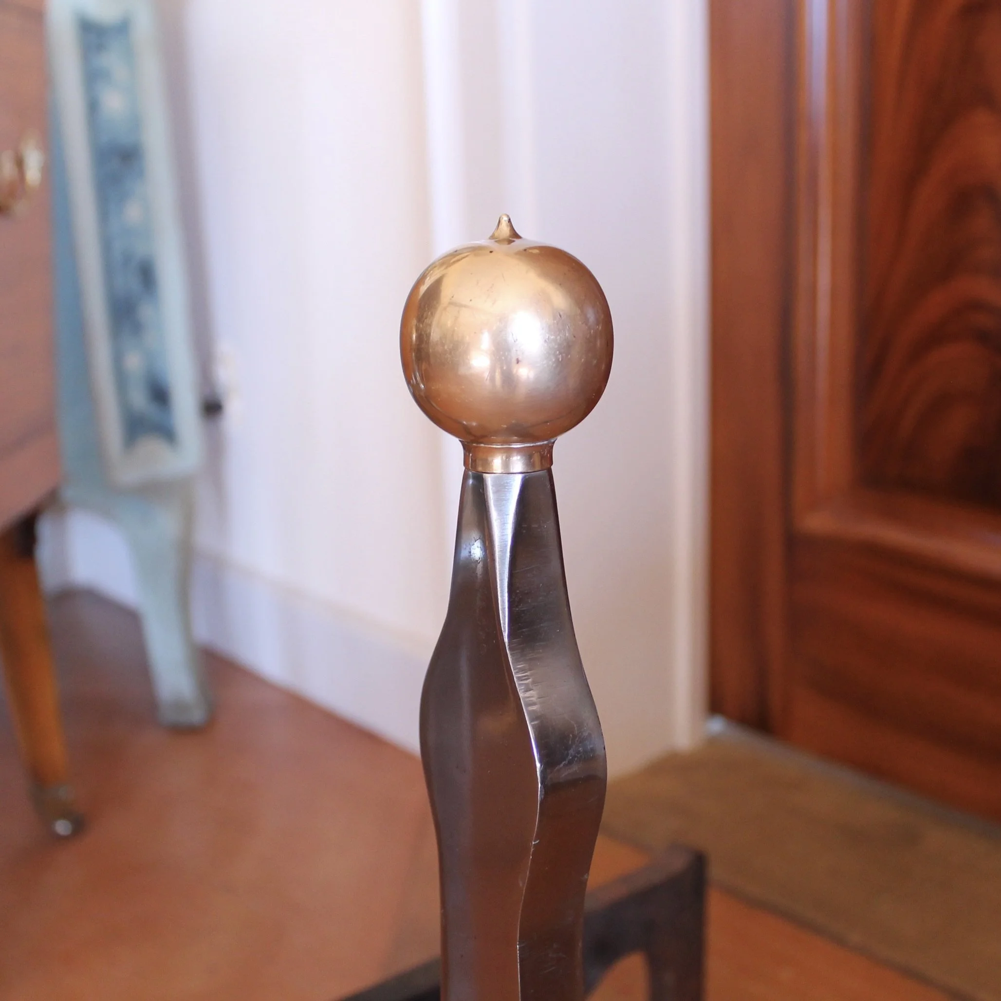 Modern Industrial Design Polished Steel and Brass Andirons