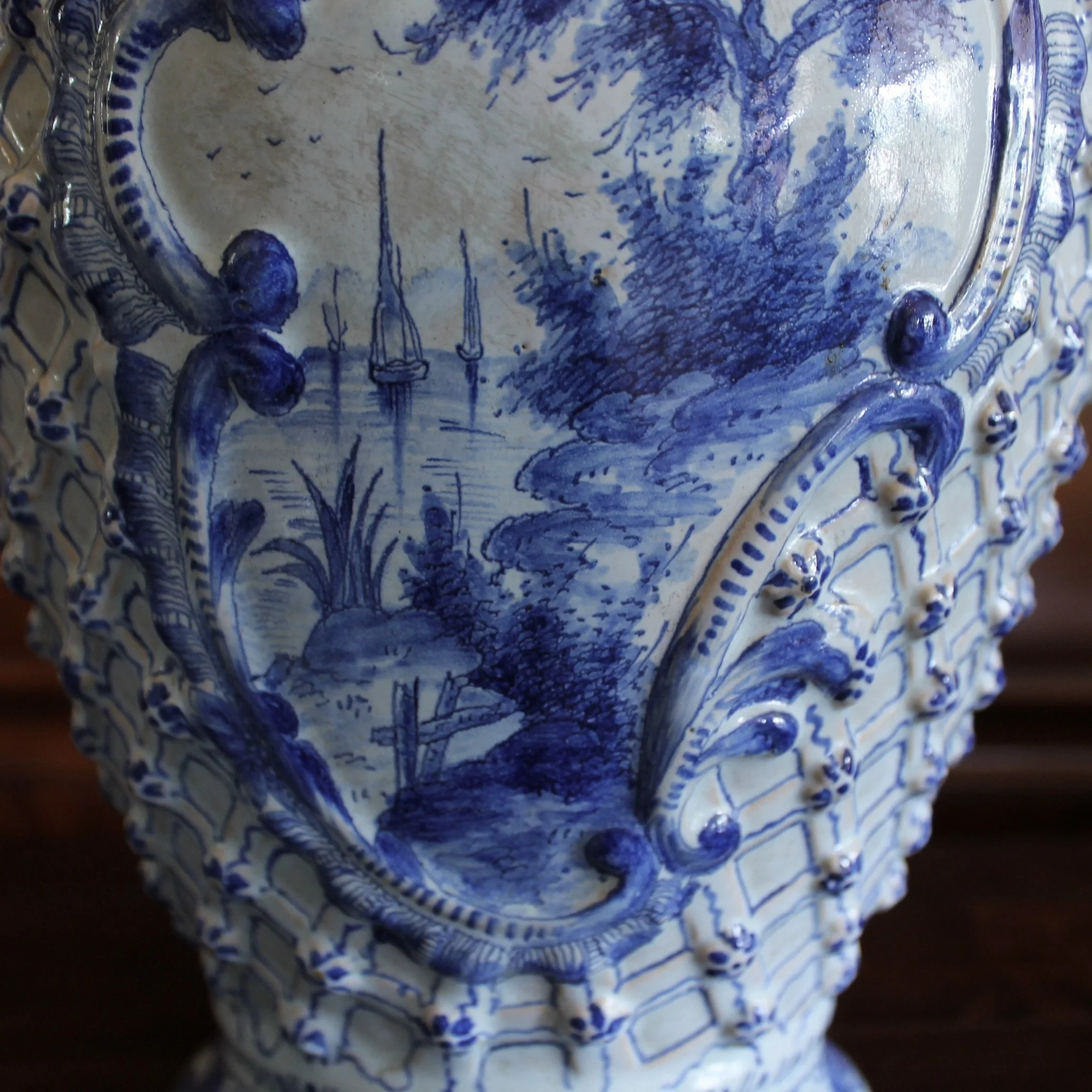 Delft Covered Jar with Latticework and Rosettes