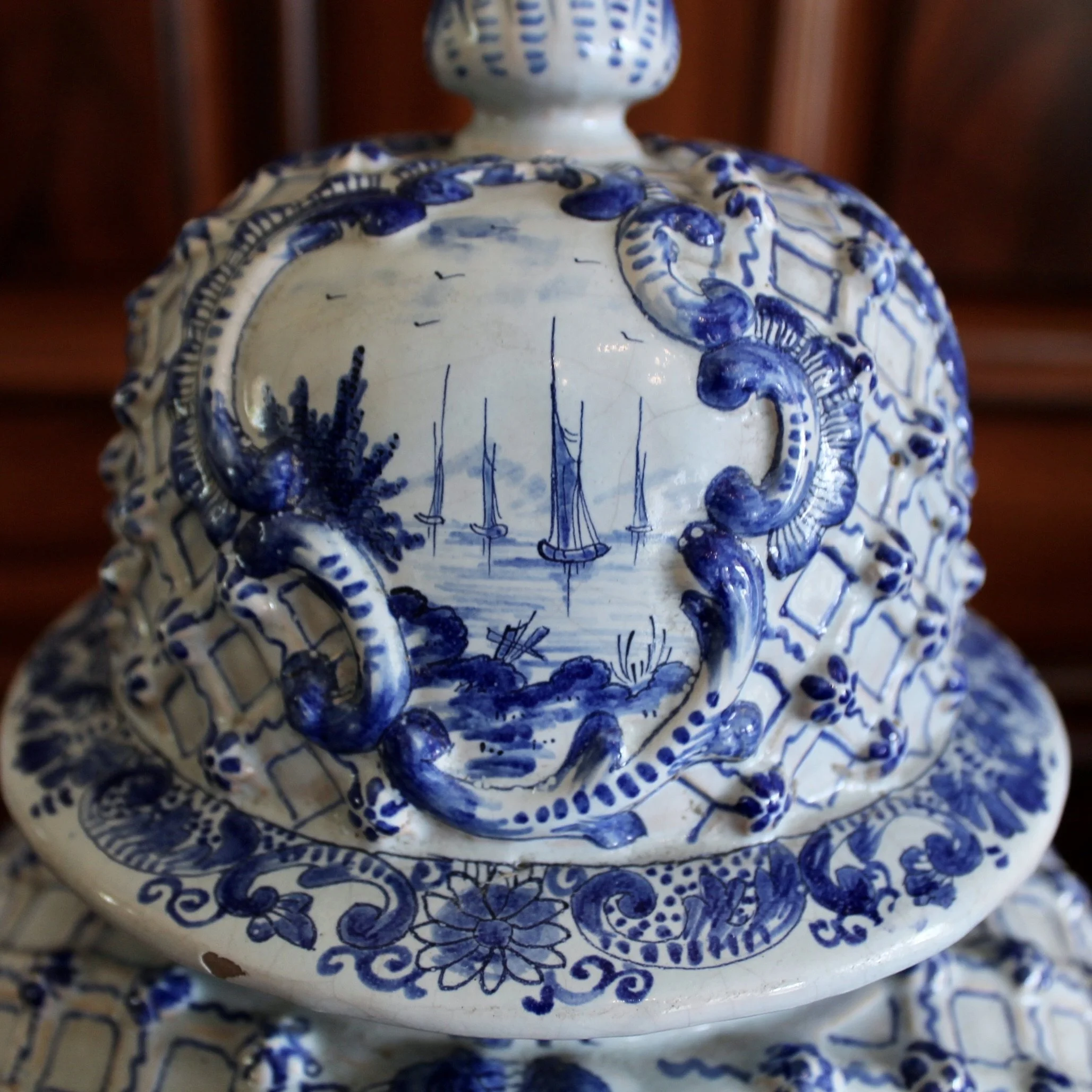 Delft Covered Jar with Latticework and Rosettes