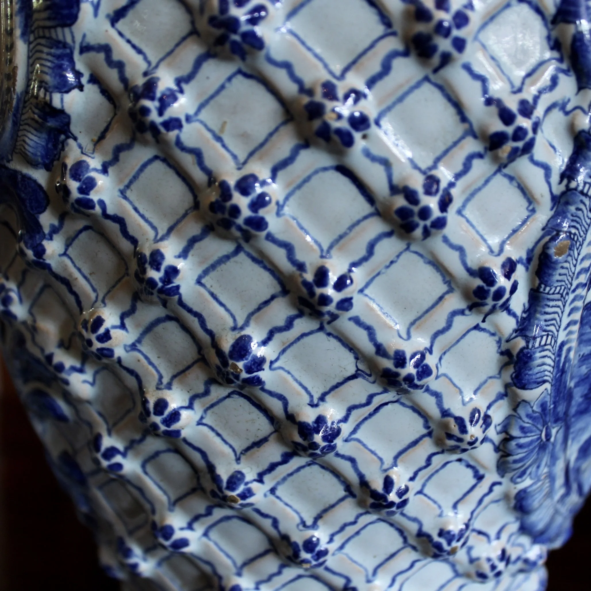 Delft Covered Jar with Latticework and Rosettes