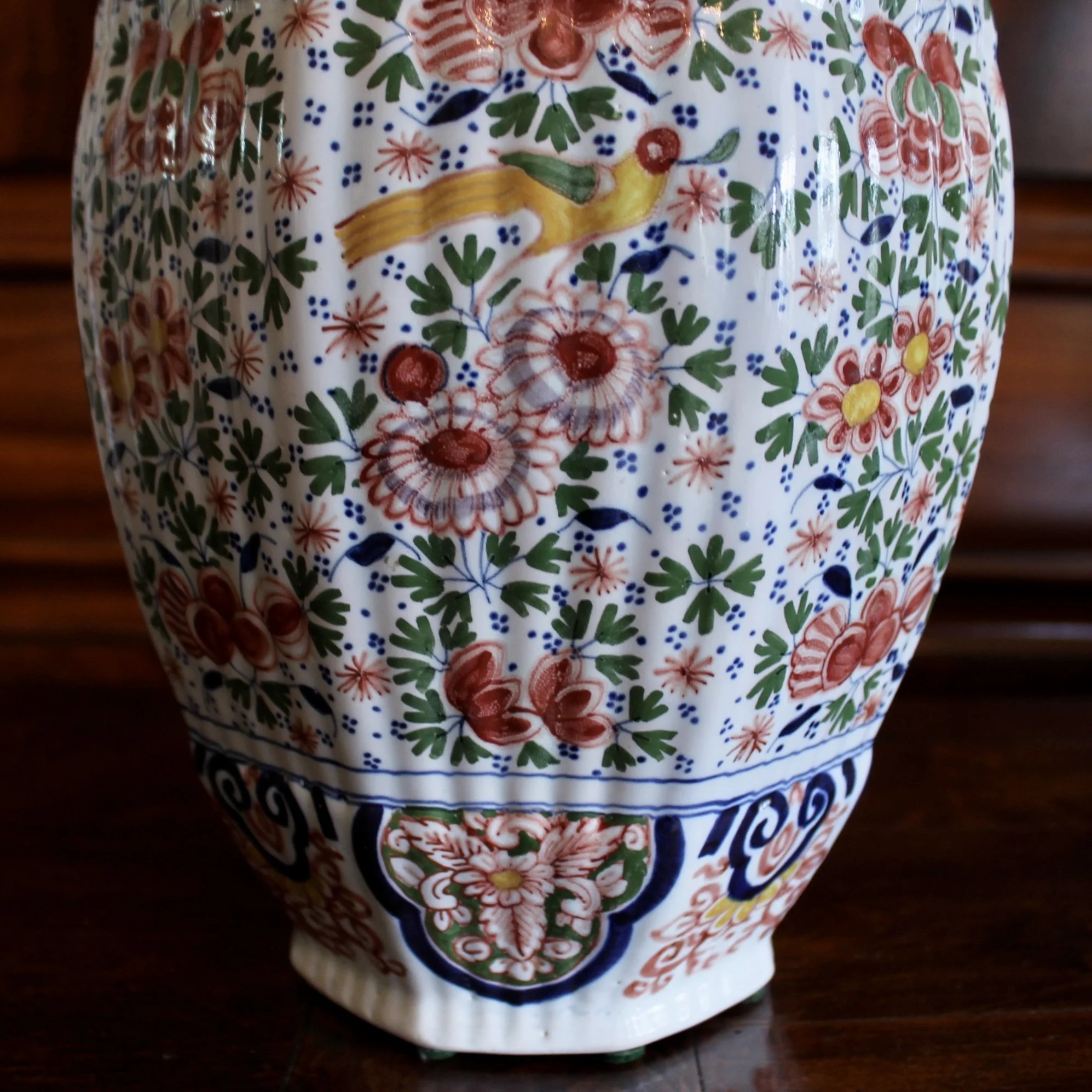 Delftware Covered Jars Topped by Lion Finials