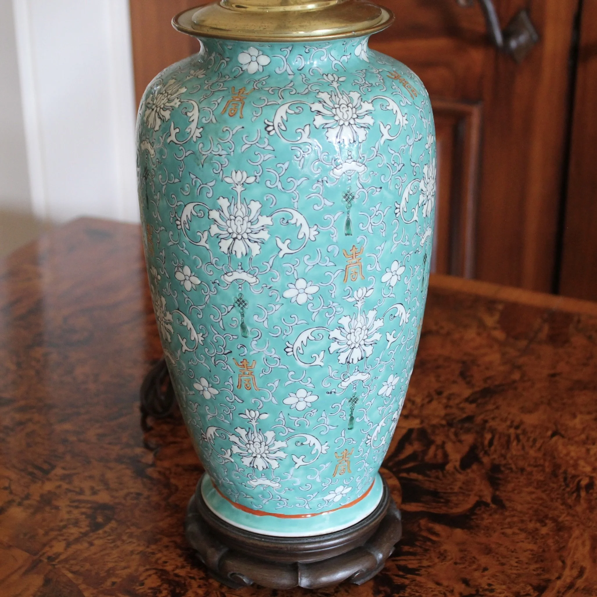 Chinese Turquoise Porcelain Vase Lamp