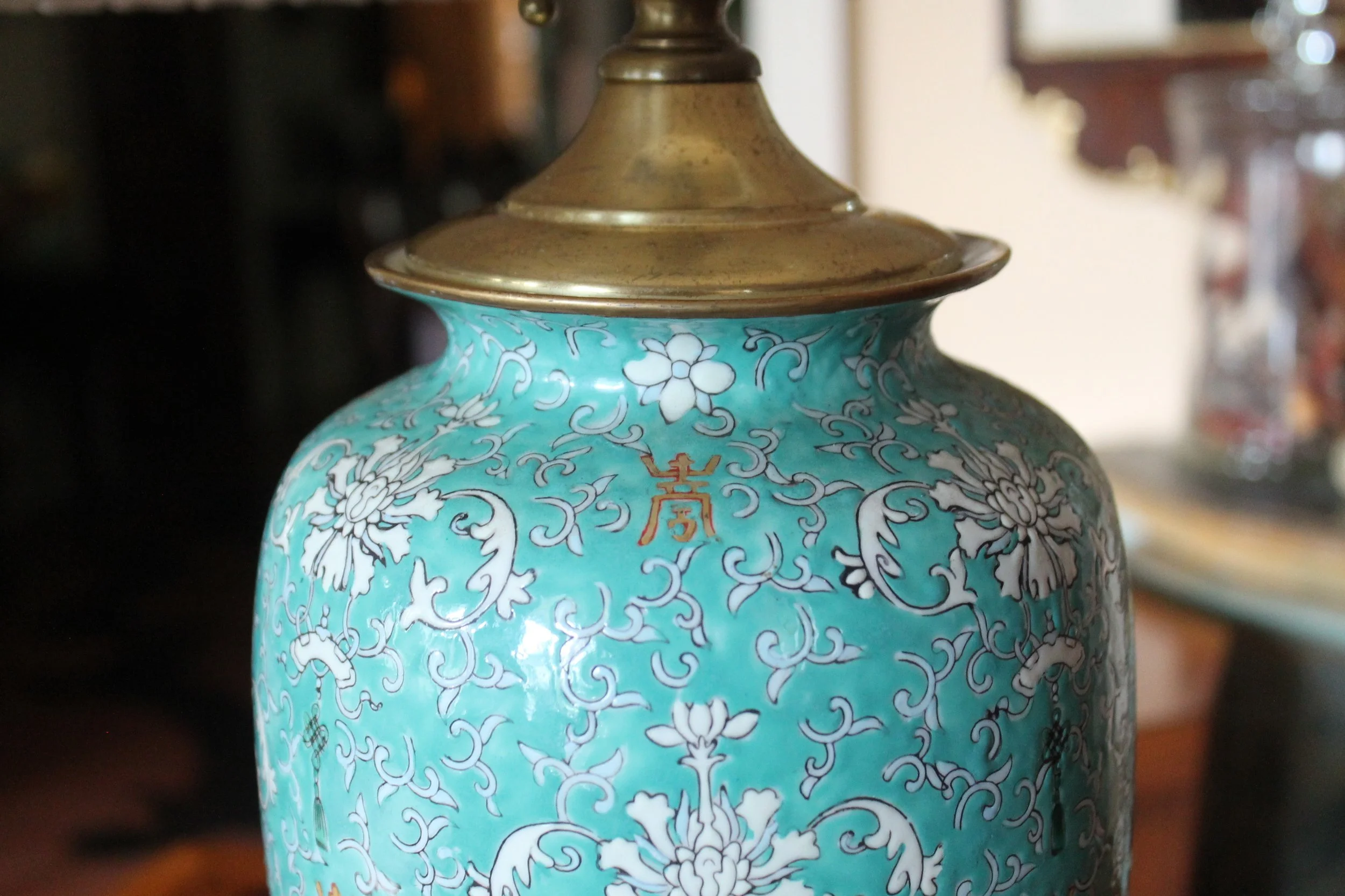 Chinese Turquoise Porcelain Vase Lamp