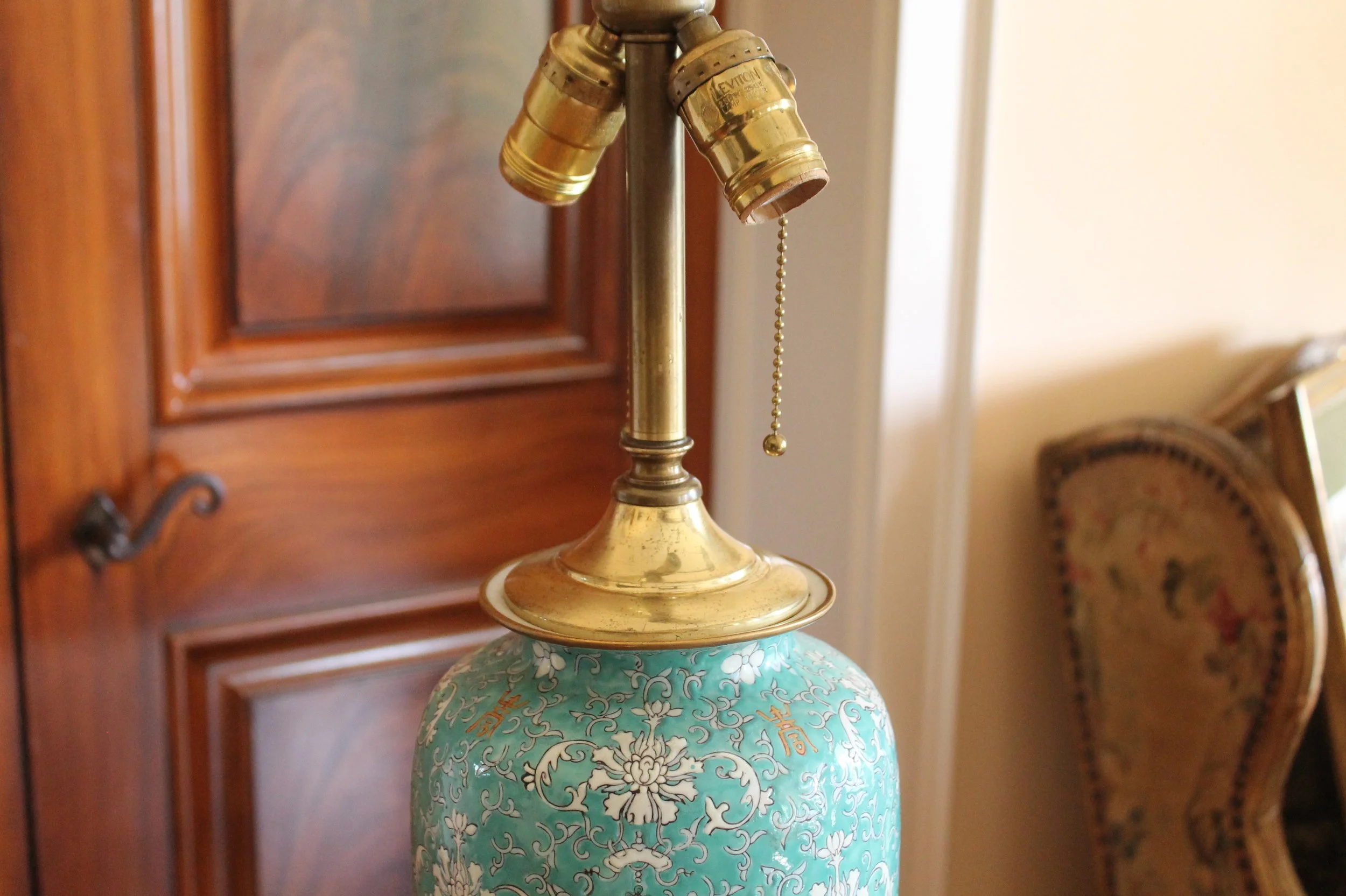 Chinese Turquoise Porcelain Vase Lamp