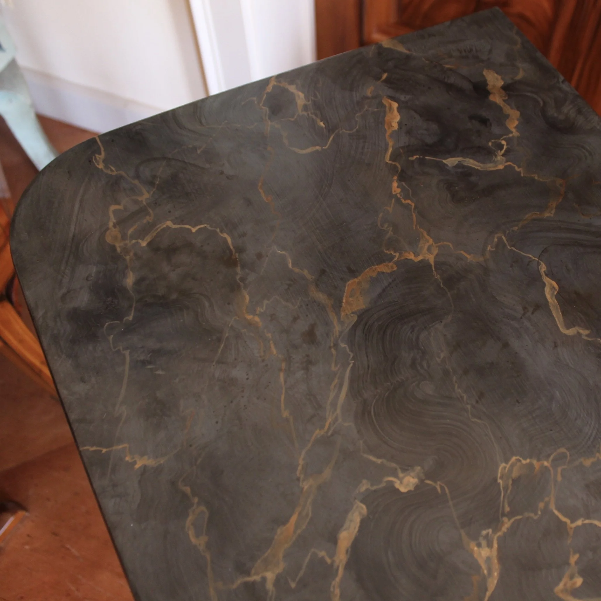 French Faux Marble Top Painted and Mahogany Console Table / Game Table