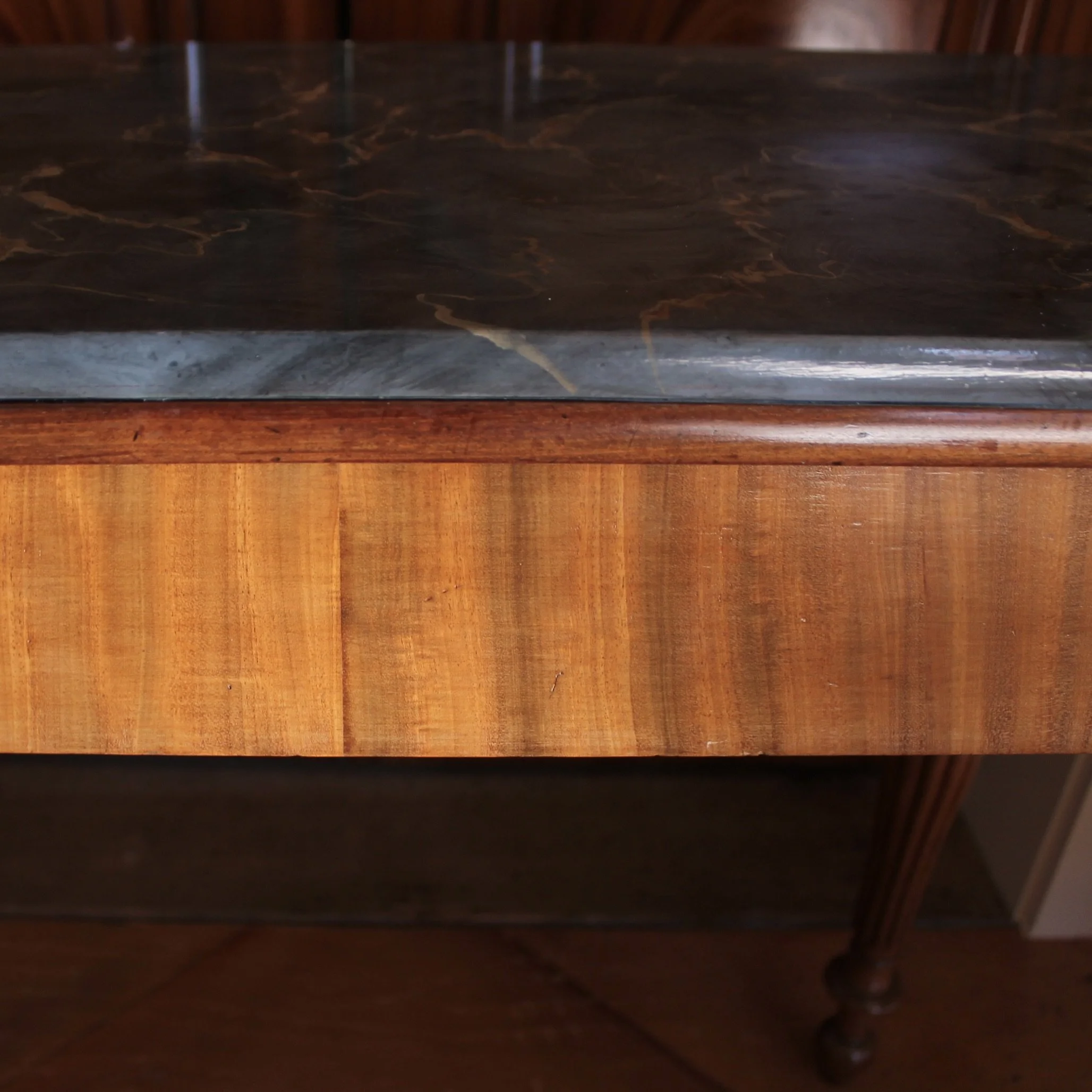French Faux Marble Top Painted and Mahogany Console Table / Game Table