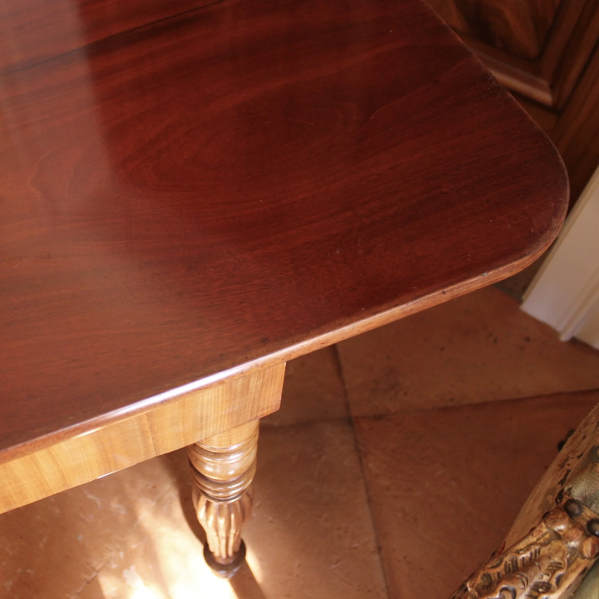 French Faux Marble Top Painted and Mahogany Console Table / Game Table