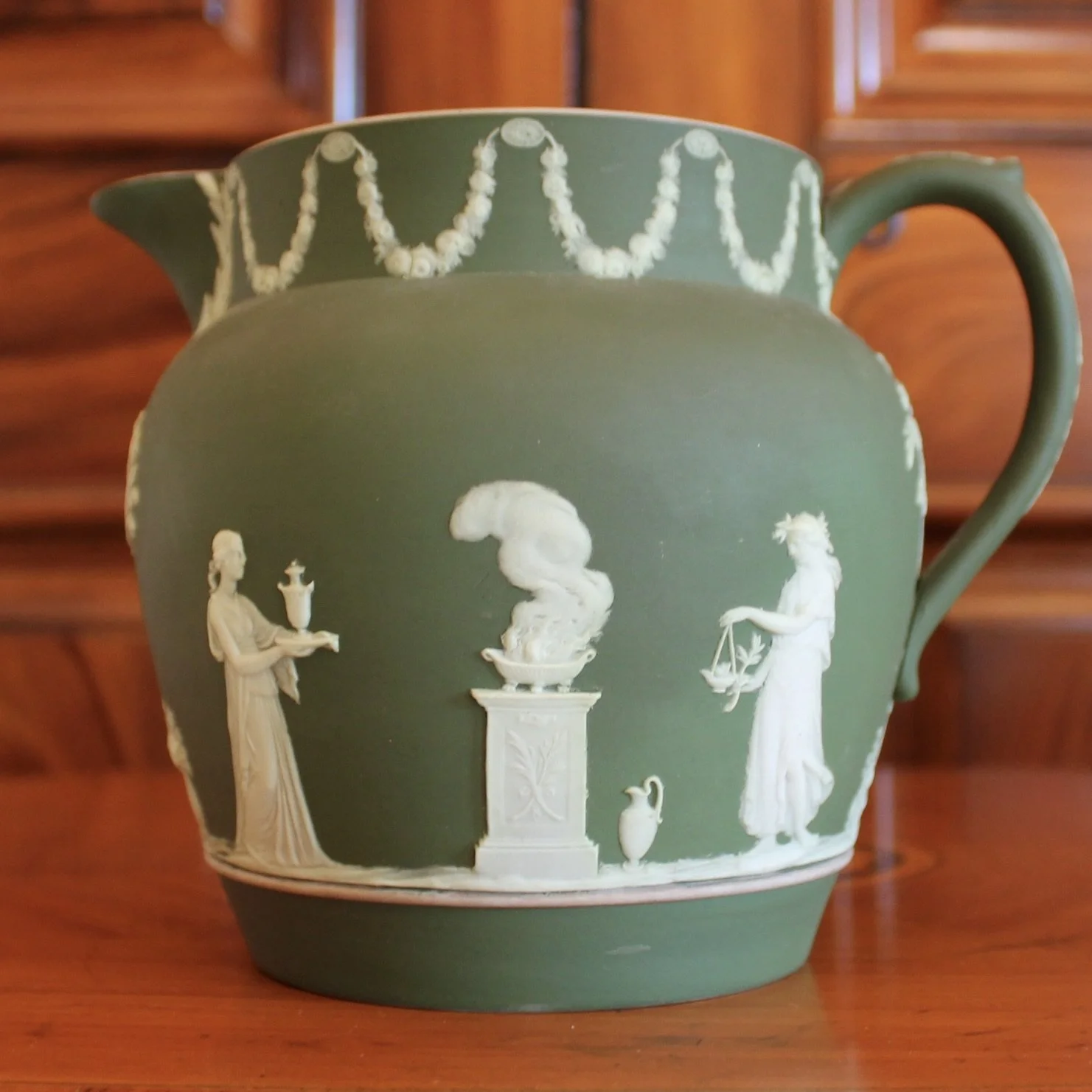 Antique Wedgwood Green Jasperware Jug