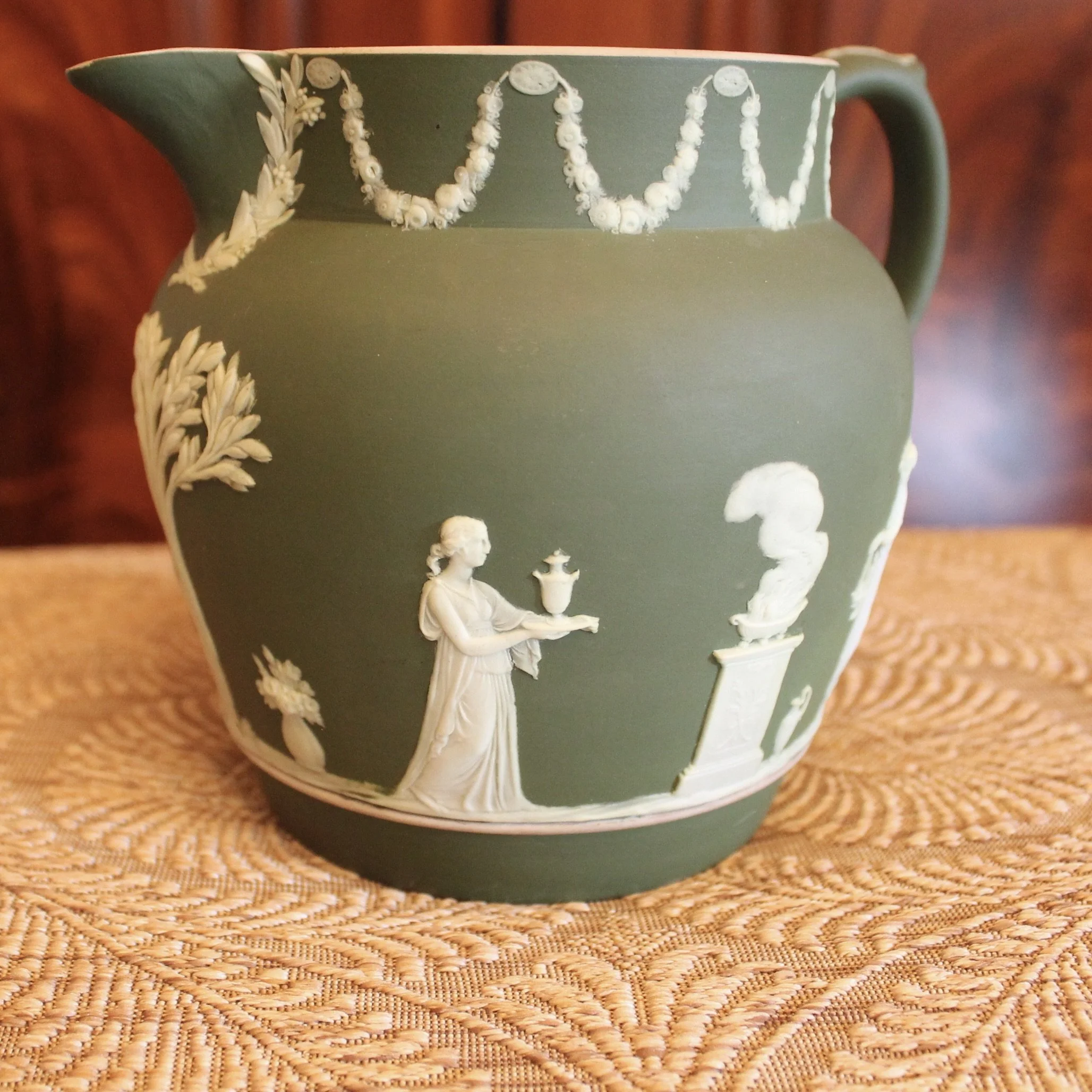 Antique Wedgwood Green Jasperware Jug