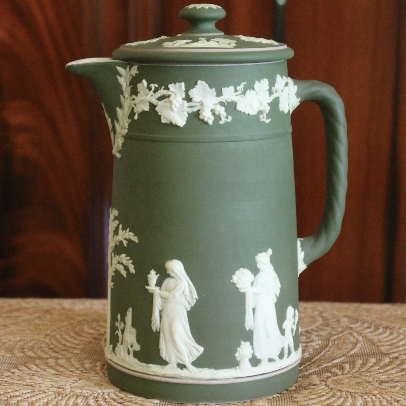 Wedgwood Green Jasperware Lidded Jug/cream pitcher