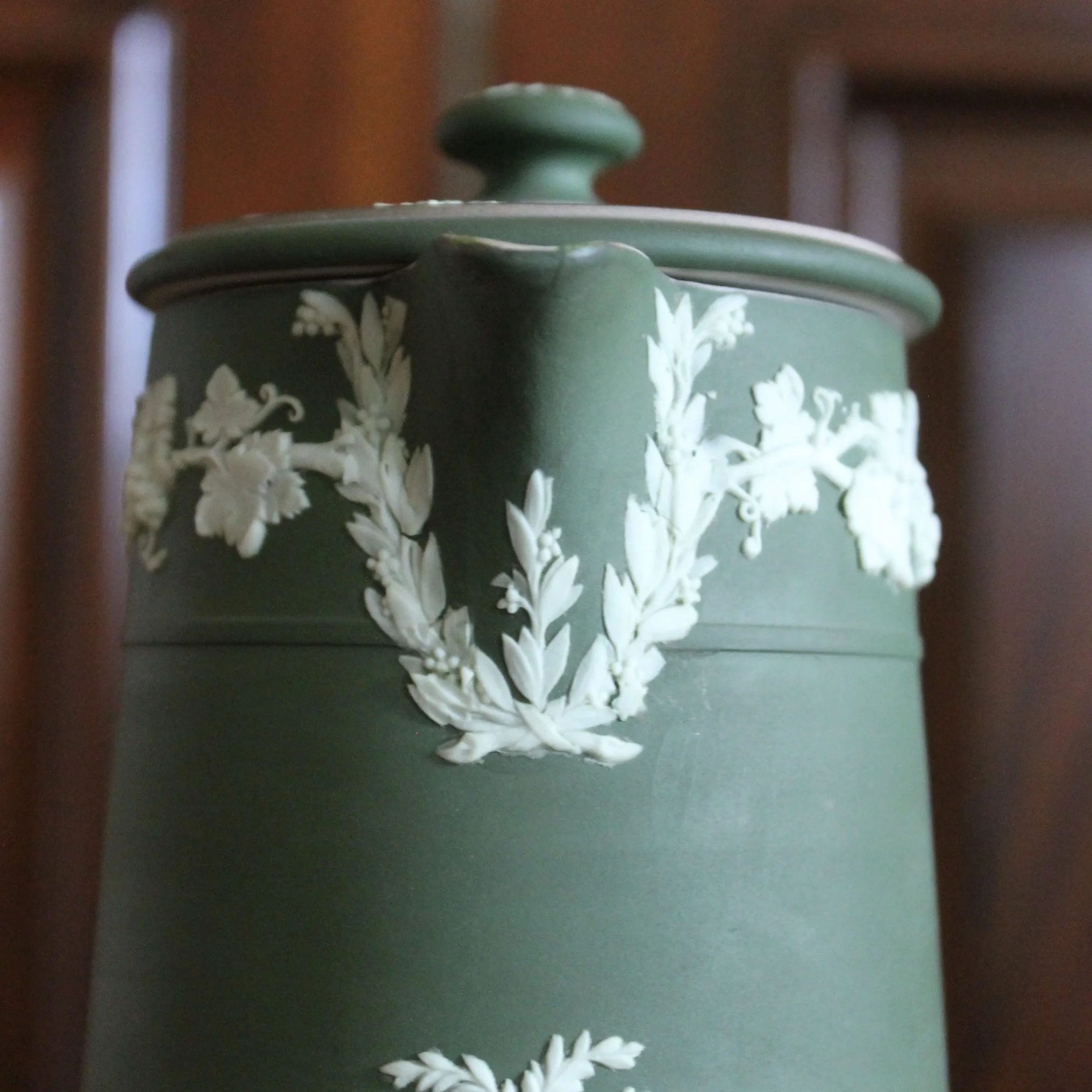 Wedgwood Green Jasperware Lidded Jug/cream pitcher