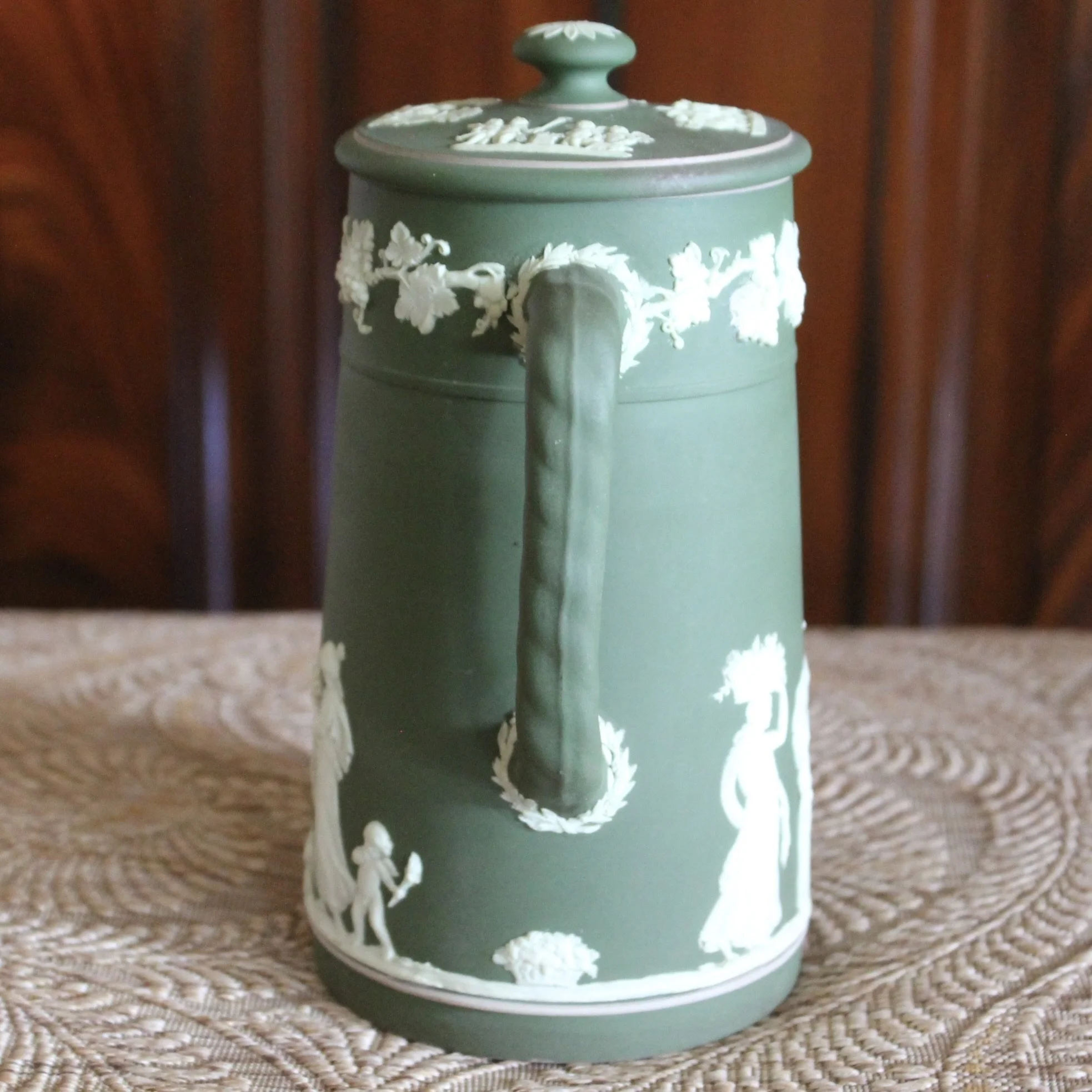 Wedgwood Green Jasperware Lidded Jug/cream pitcher