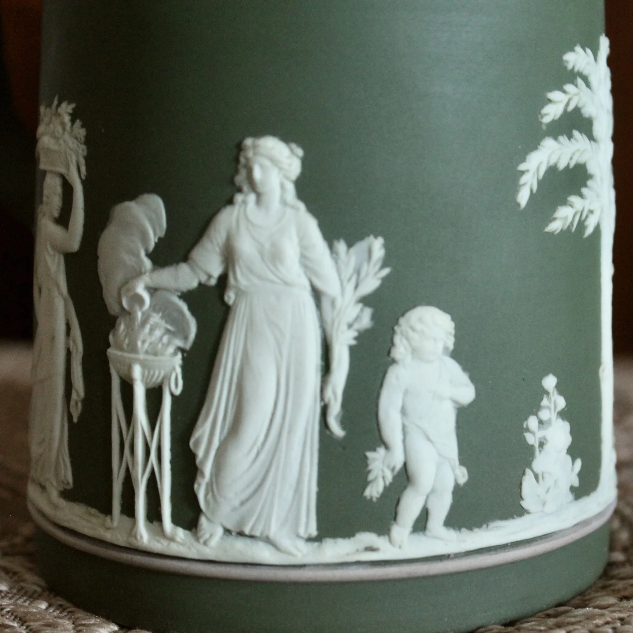 Wedgwood Green Jasperware Lidded Jug/cream pitcher