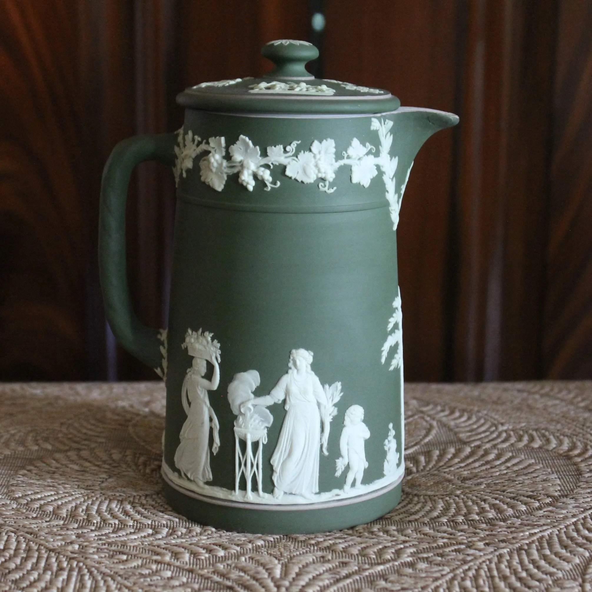 Wedgwood Green Jasperware Lidded Jug/cream pitcher