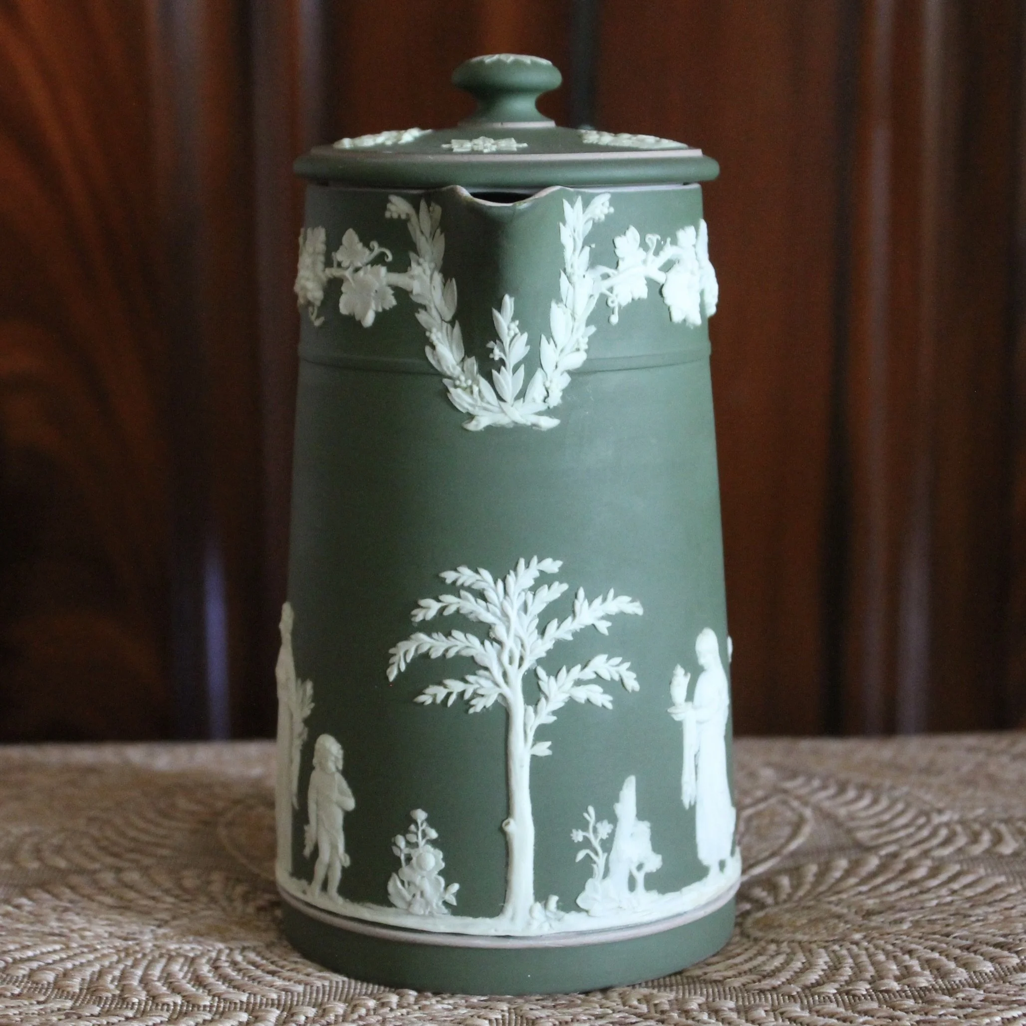 Wedgwood Green Jasperware Lidded Jug/cream pitcher