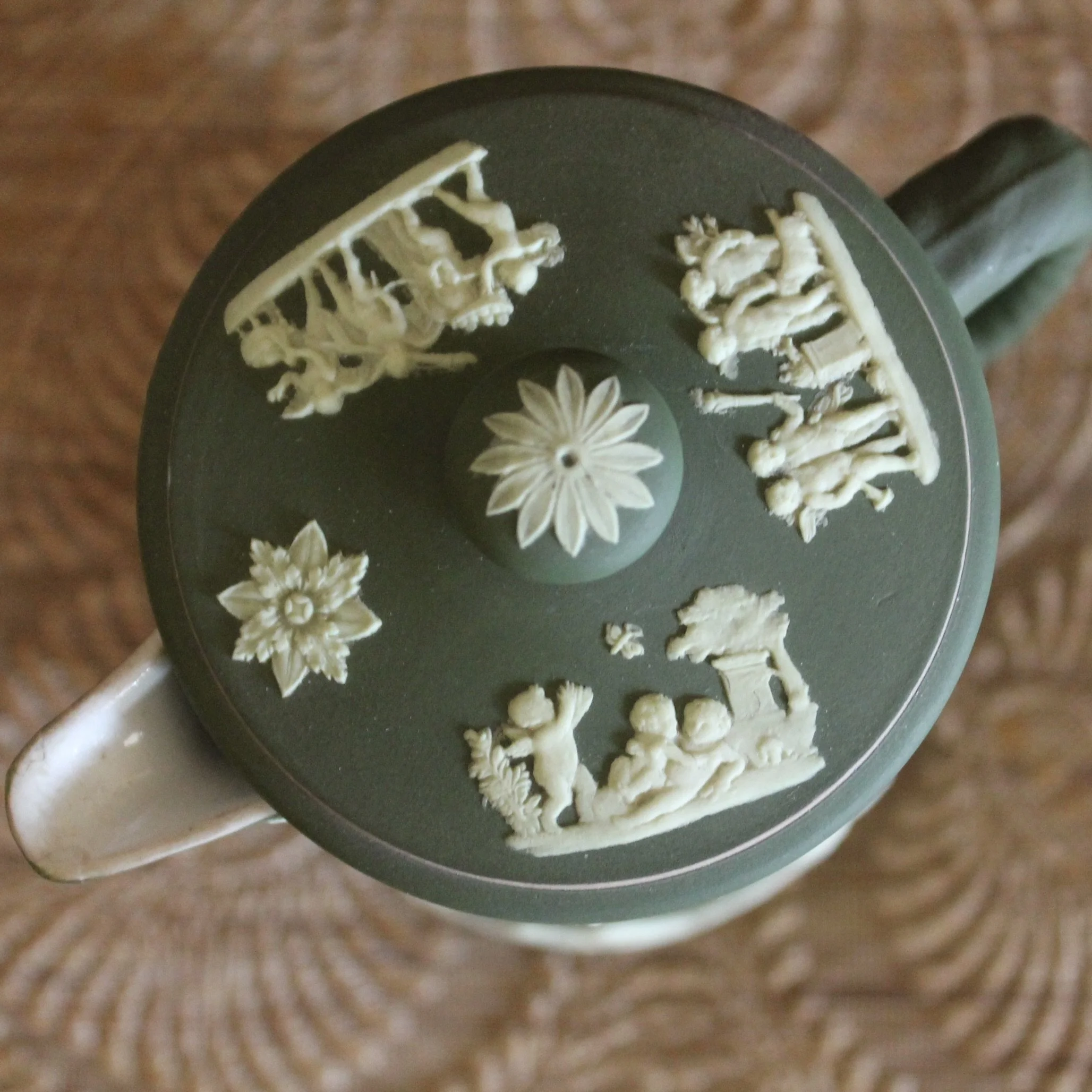 Wedgwood Green Jasperware Lidded Jug/cream pitcher