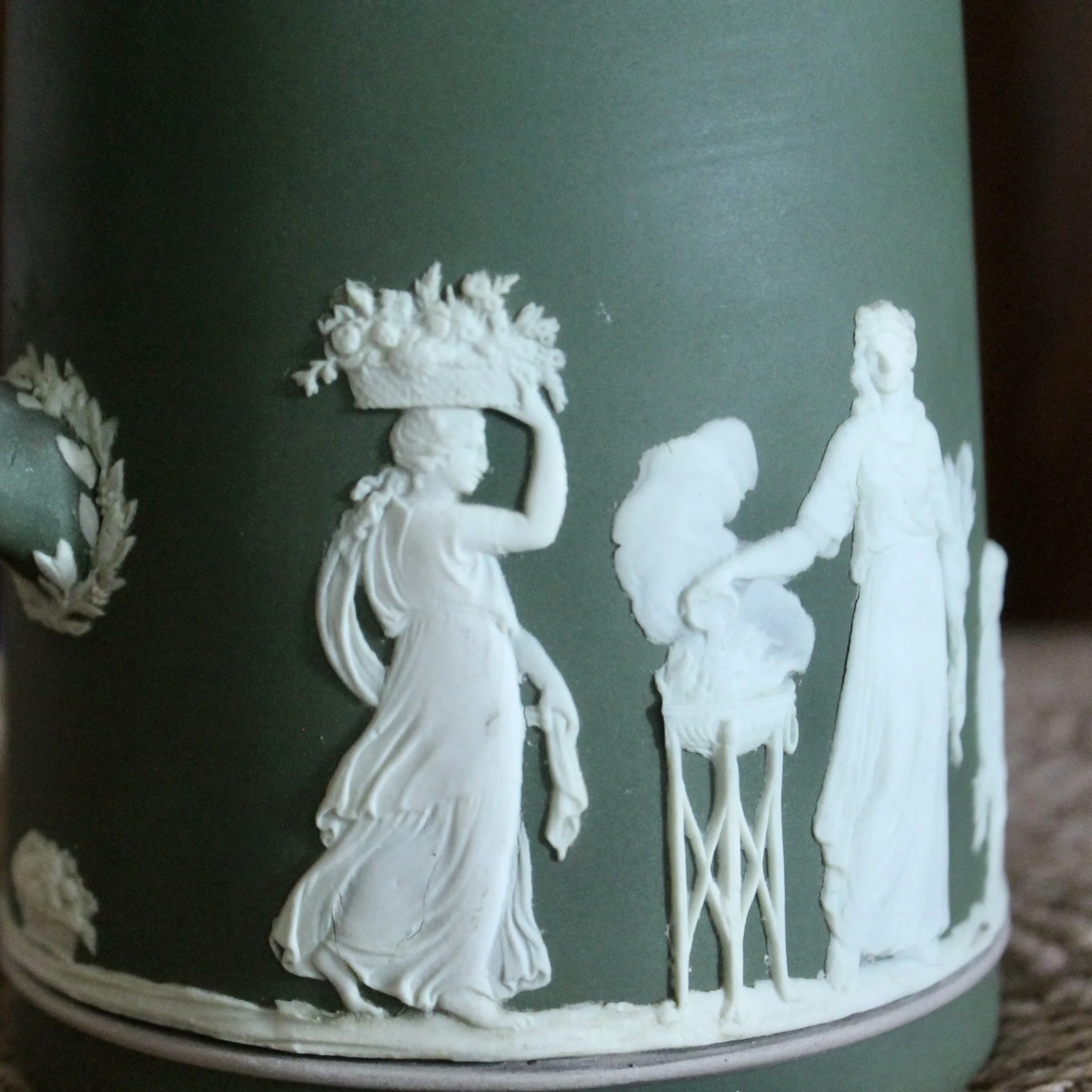 Wedgwood Green Jasperware Lidded Jug/cream pitcher