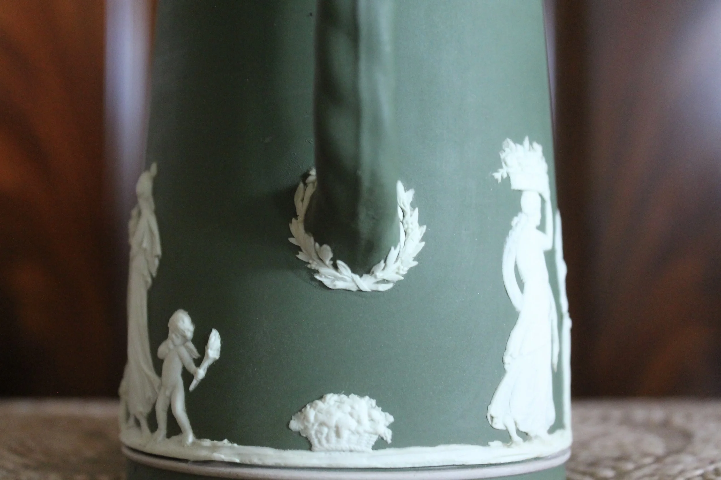 Wedgwood Green Jasperware Lidded Jug/cream pitcher