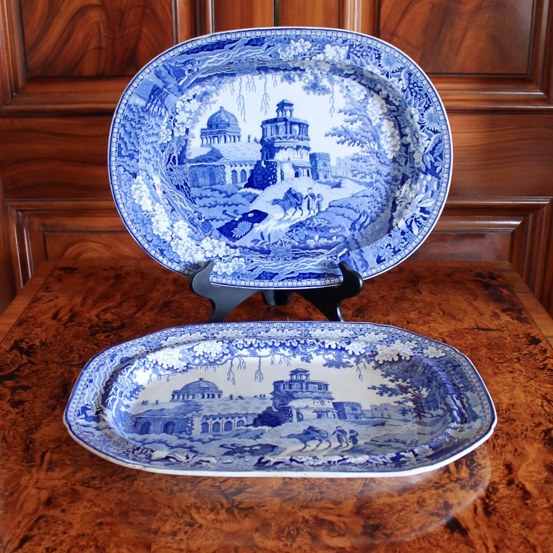 Pair of Large Blue and White Staffordshire Porcelain Platters