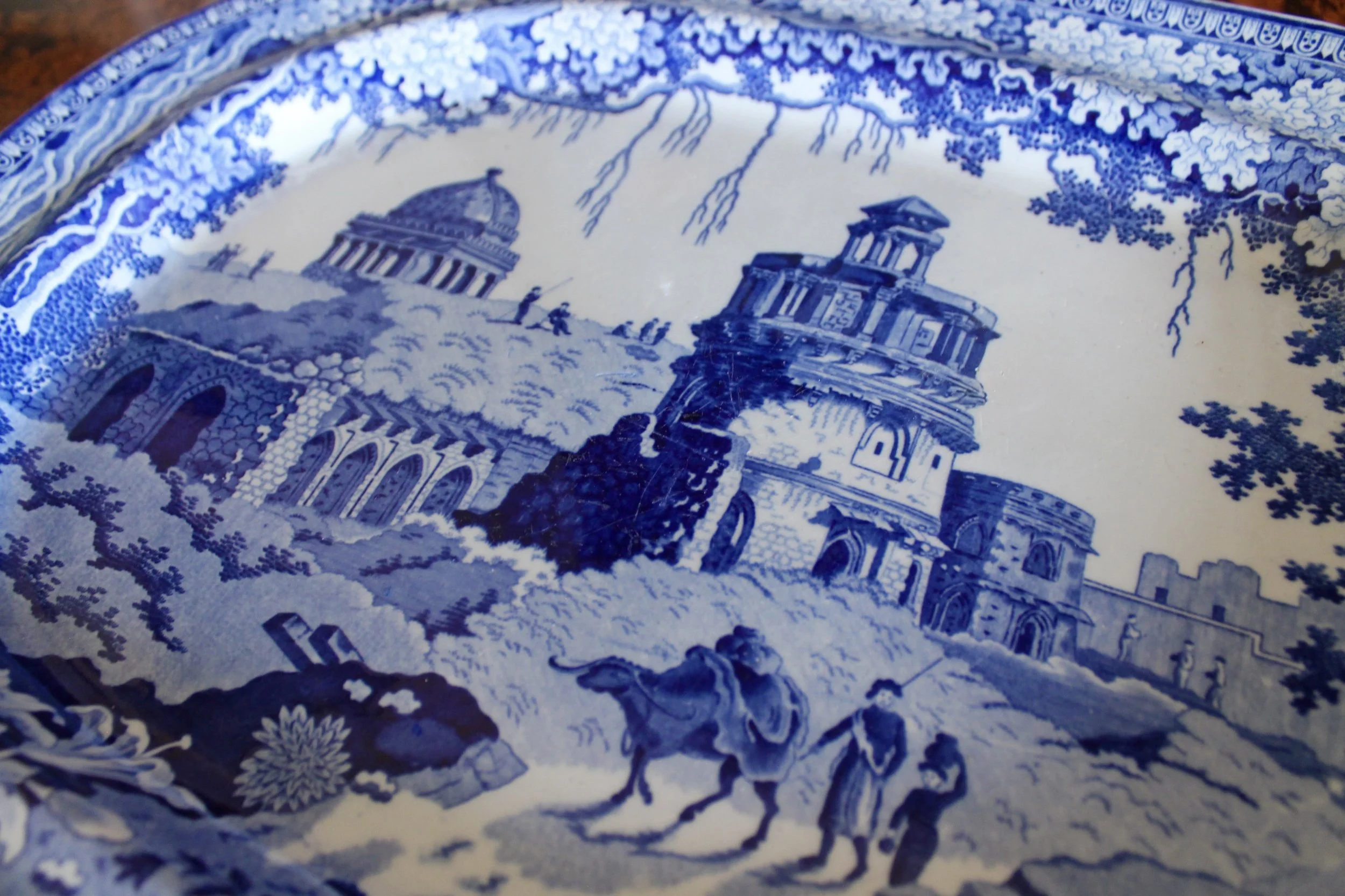 Pair of Large Blue and White Staffordshire Porcelain Platters