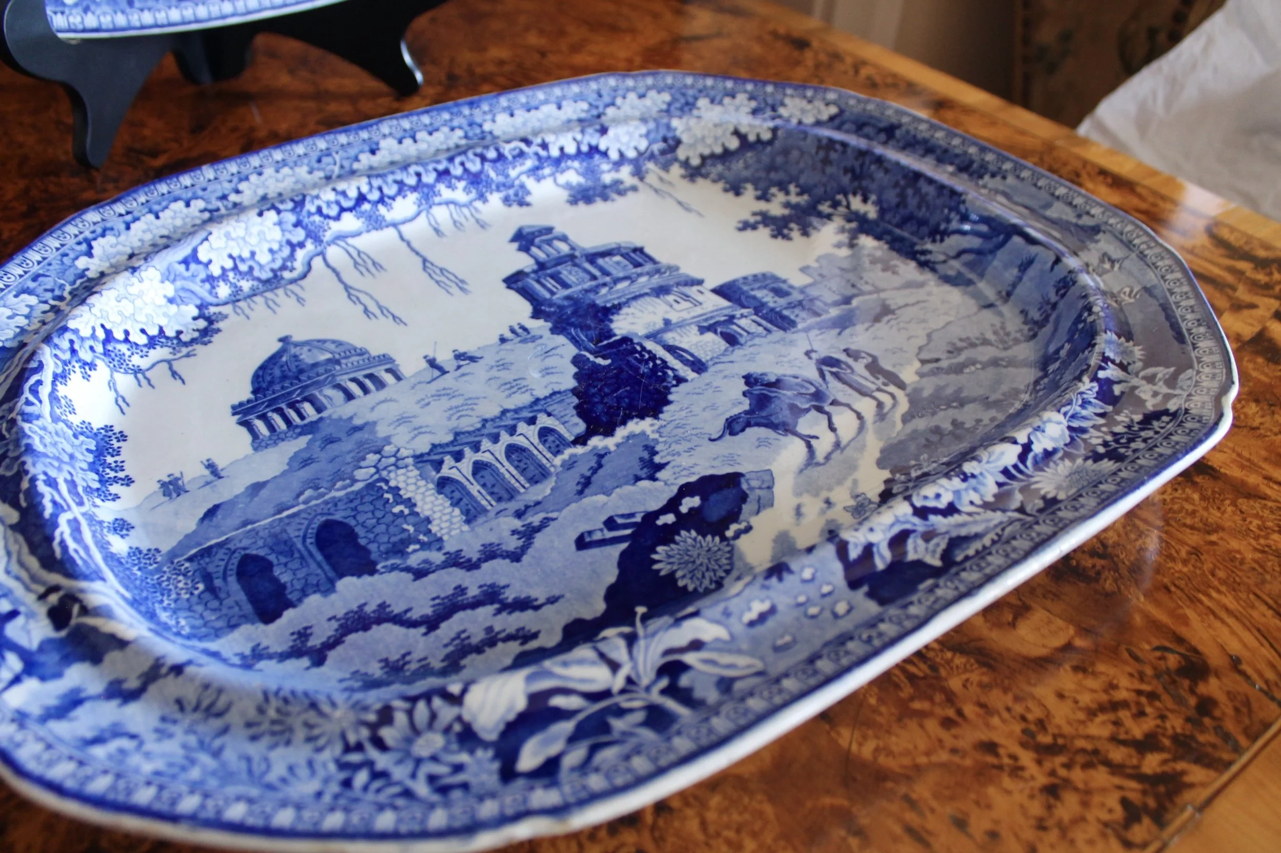 Pair of Large Blue and White Staffordshire Porcelain Platters