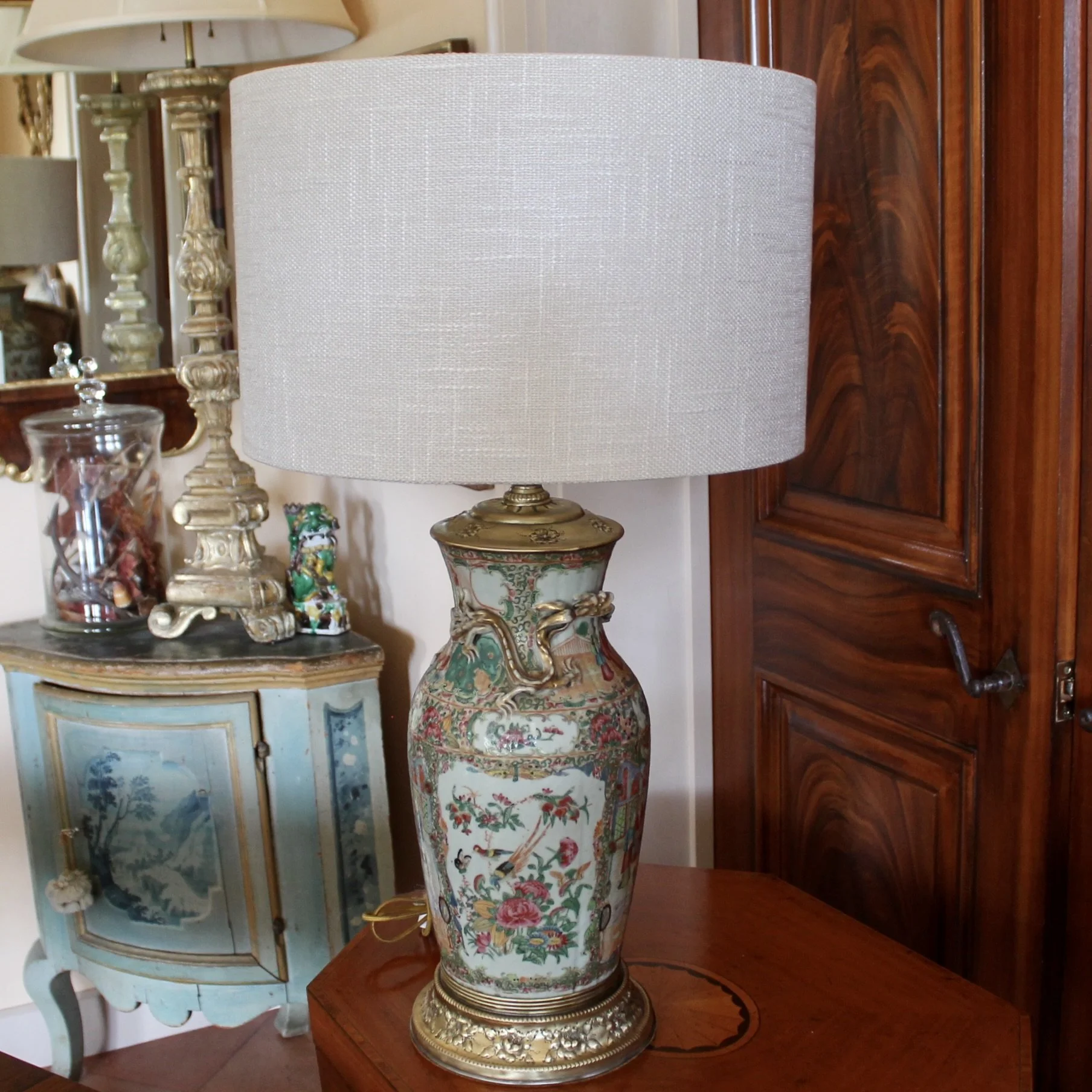 Large Rose Mandarin Porcelain Lamp
