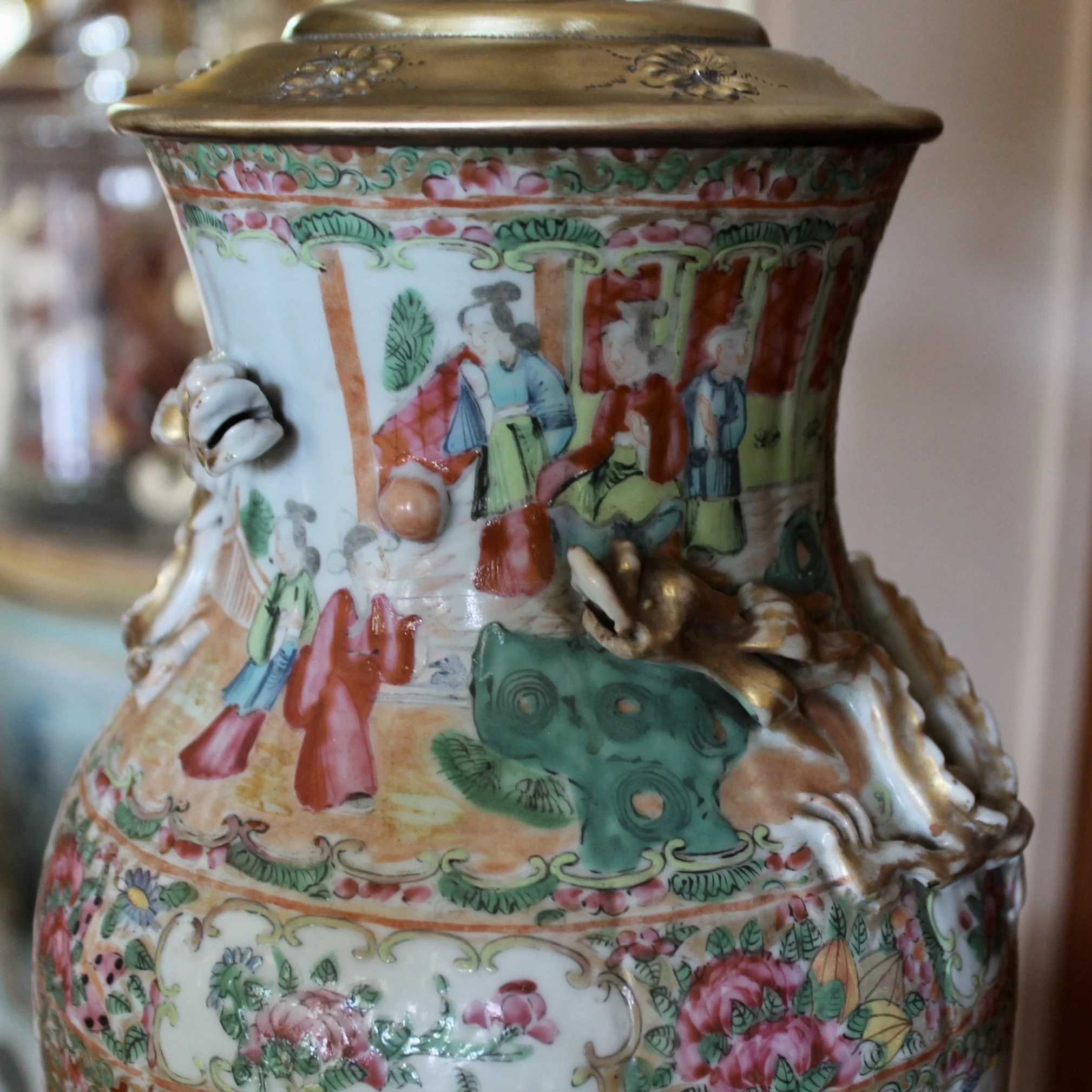 Large Rose Mandarin Porcelain Lamp