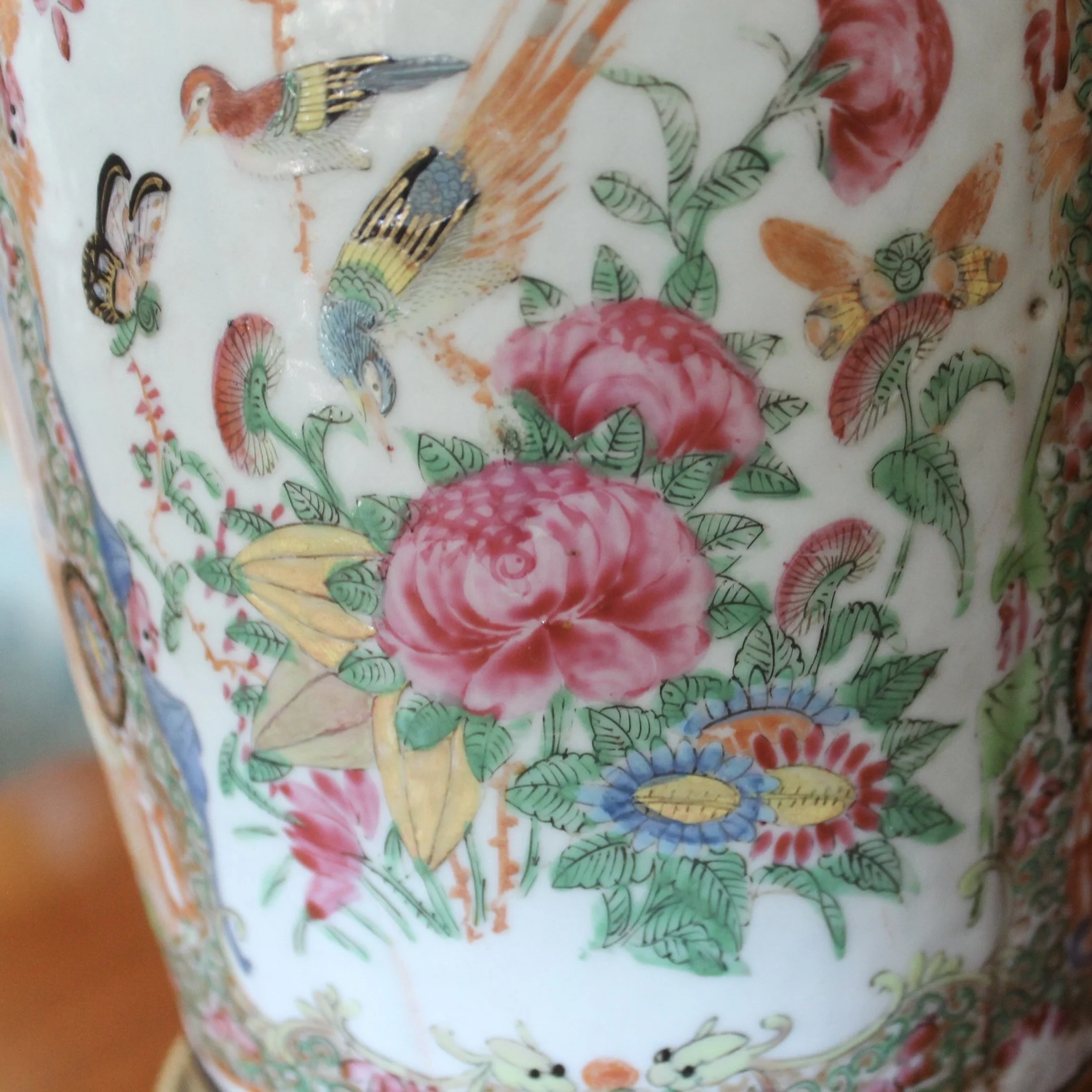 Large Rose Mandarin Porcelain Lamp