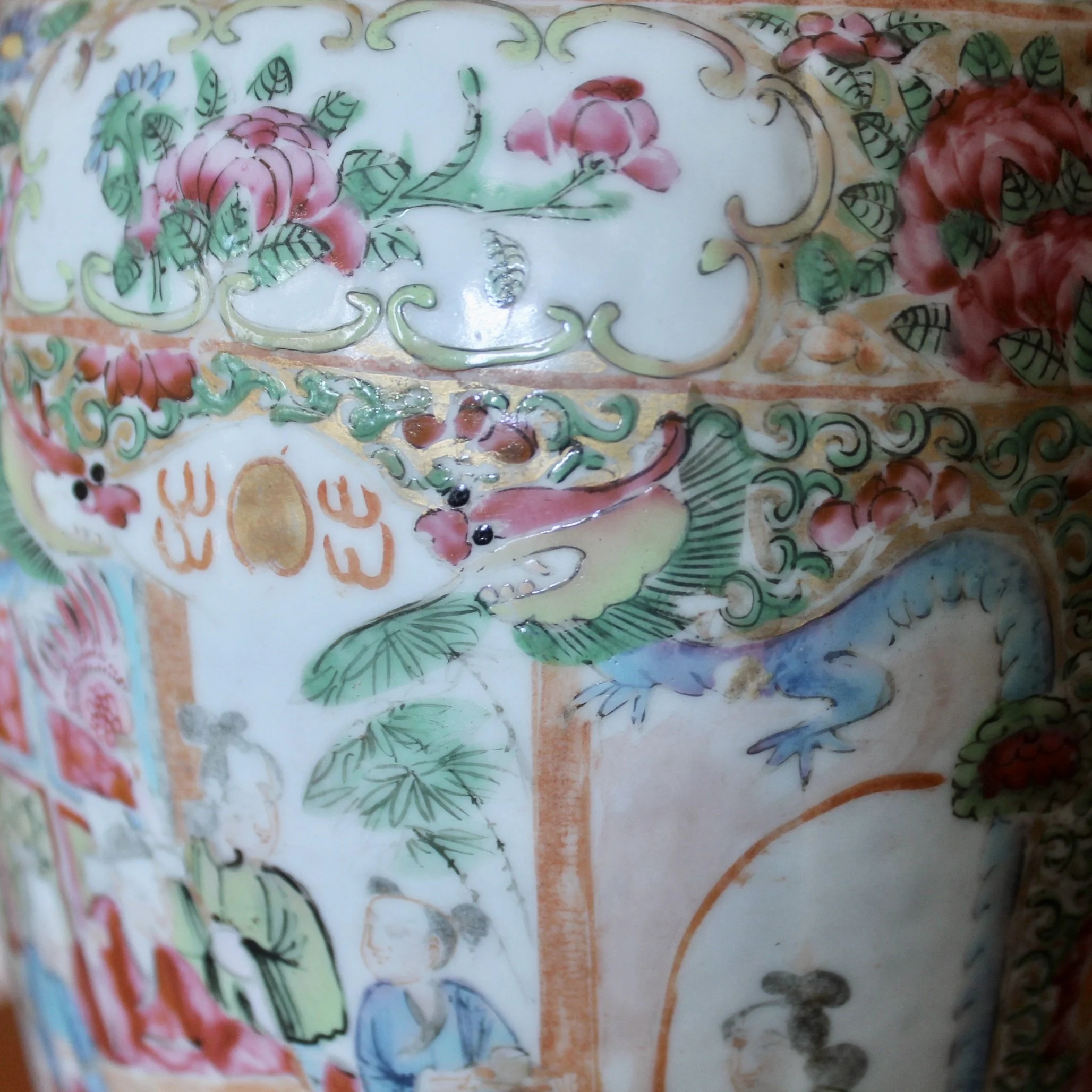 Large Rose Mandarin Porcelain Lamp