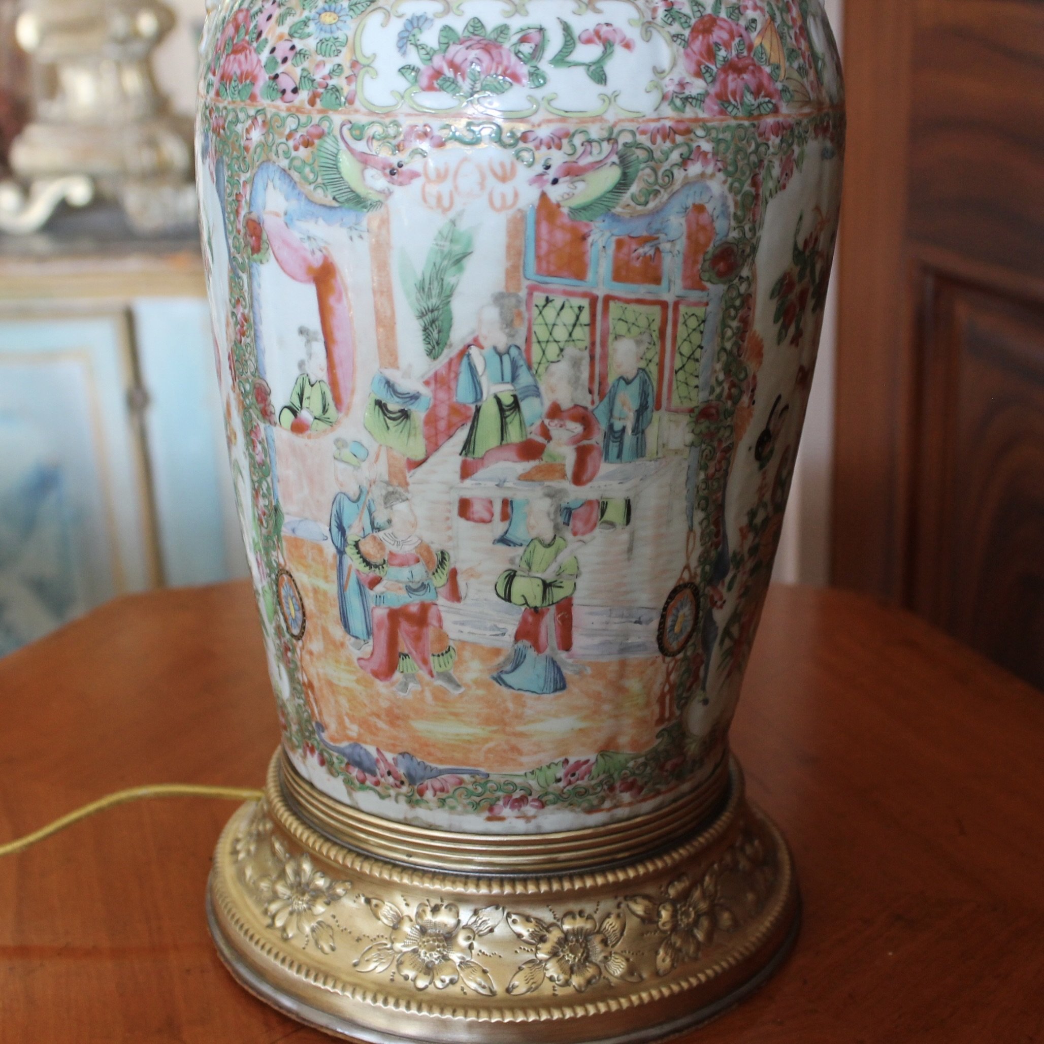 Large Rose Mandarin Porcelain Lamp