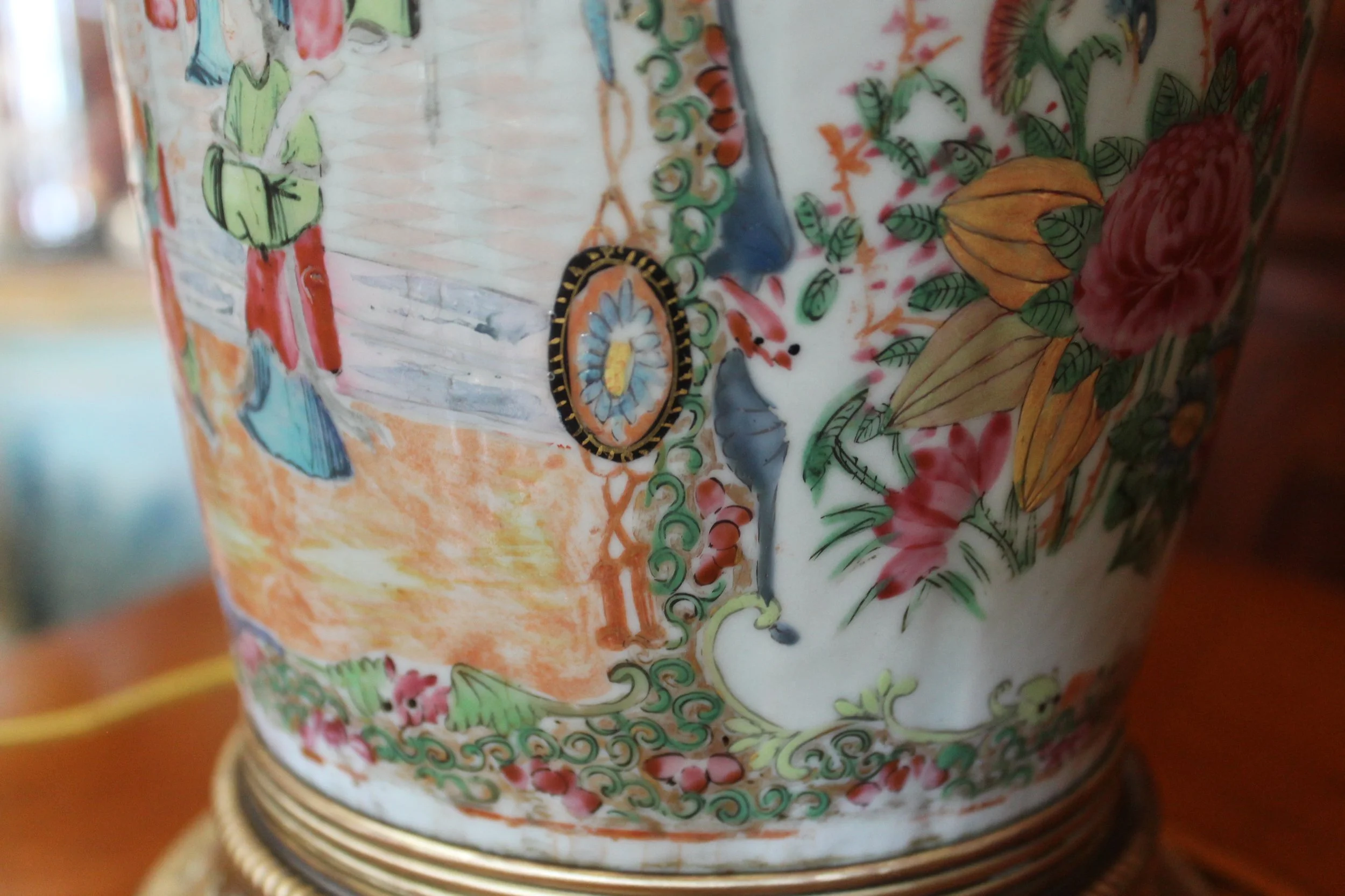 Large Rose Mandarin Porcelain Lamp