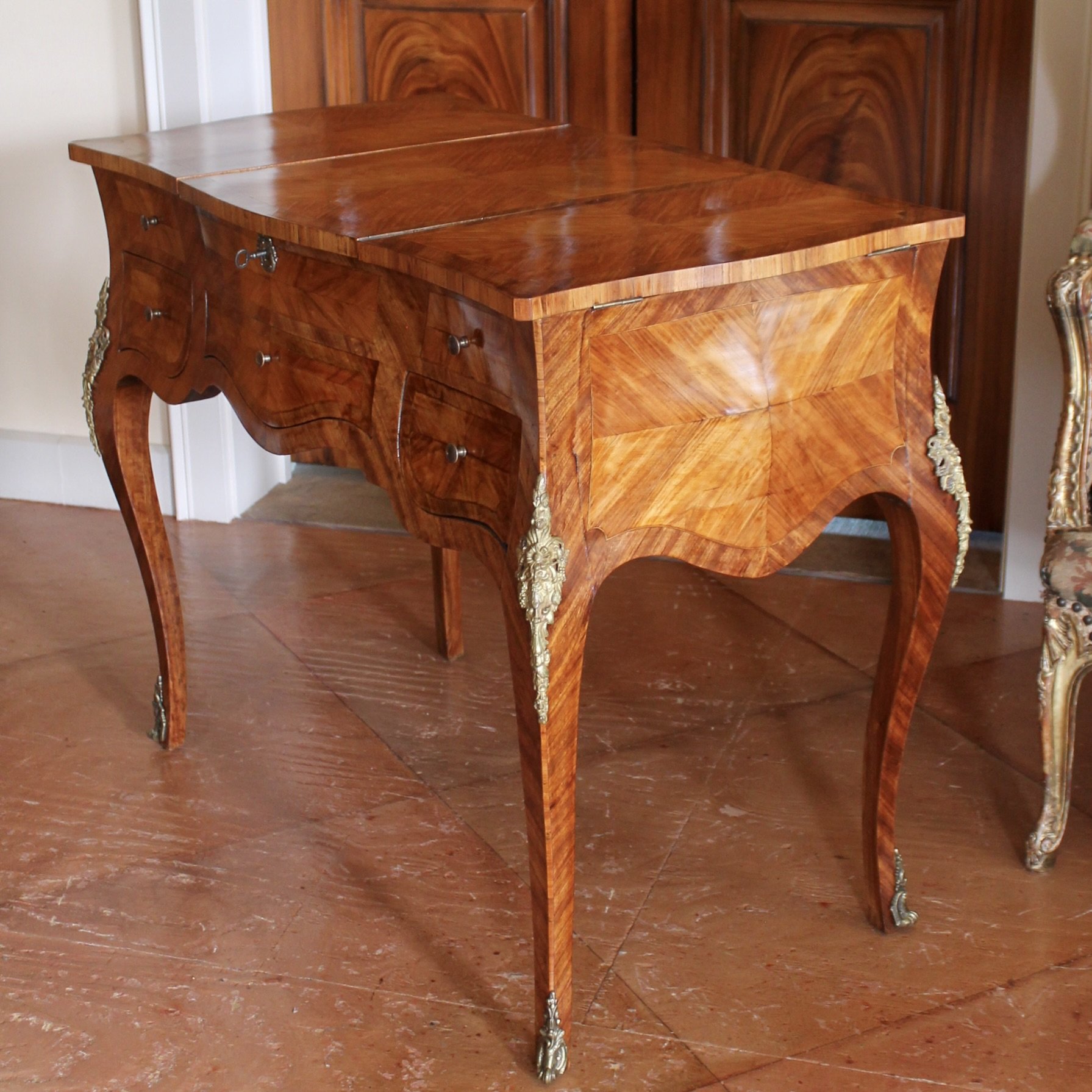 Louis XV Style Marquetry Satinwood Dressing Table