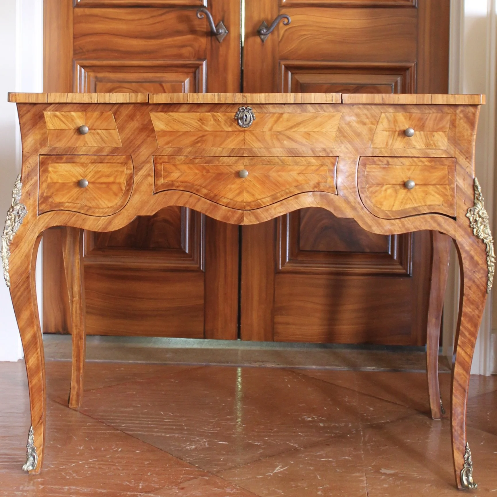 Louis XV Style Marquetry Satinwood Dressing Table