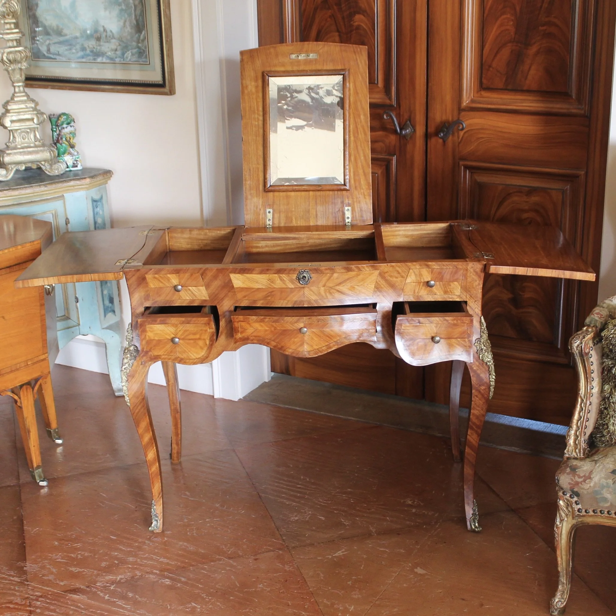 Louis XV Style Marquetry Satinwood Dressing Table