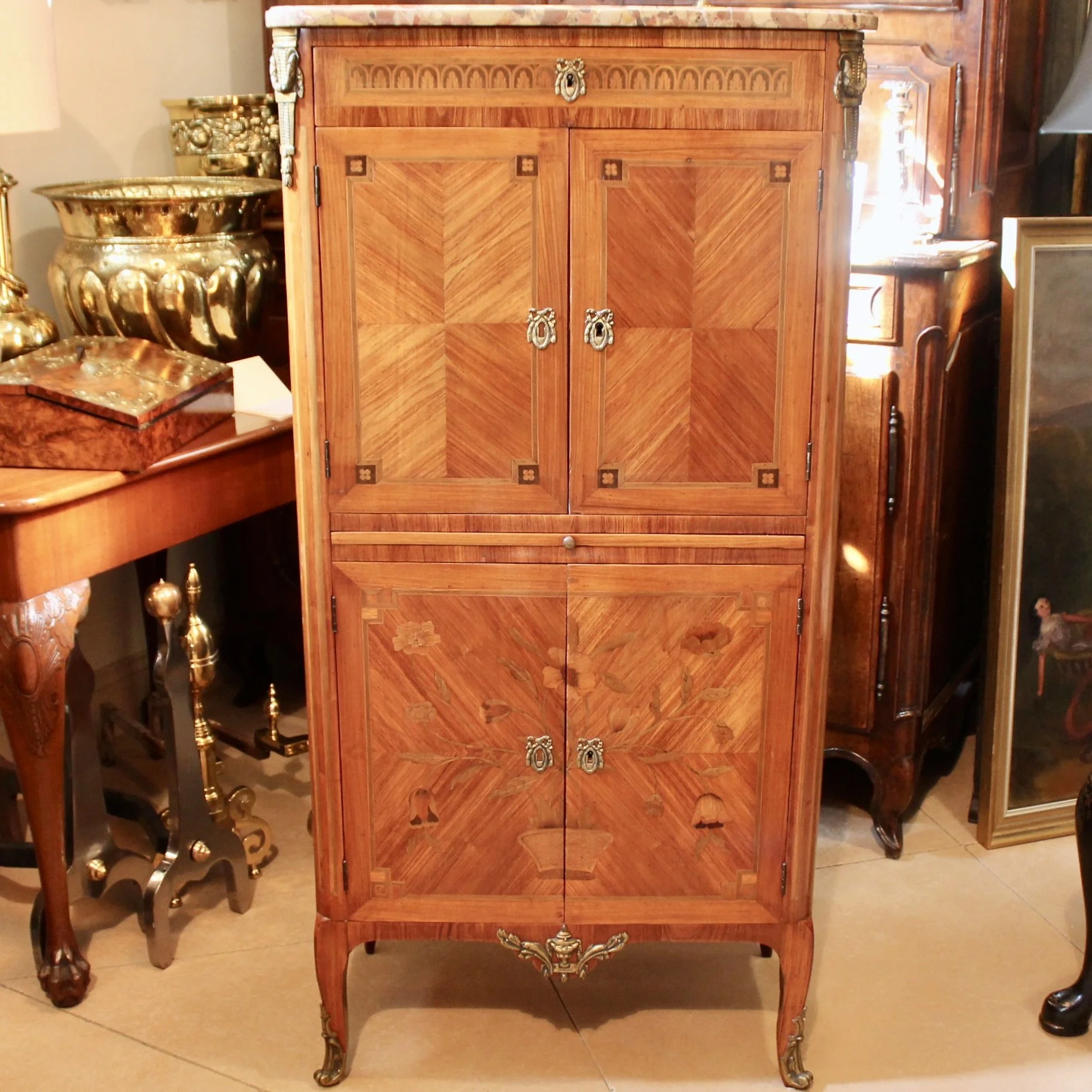Tall French Transitional Louis XV/XVI Style Narrow Cabinet