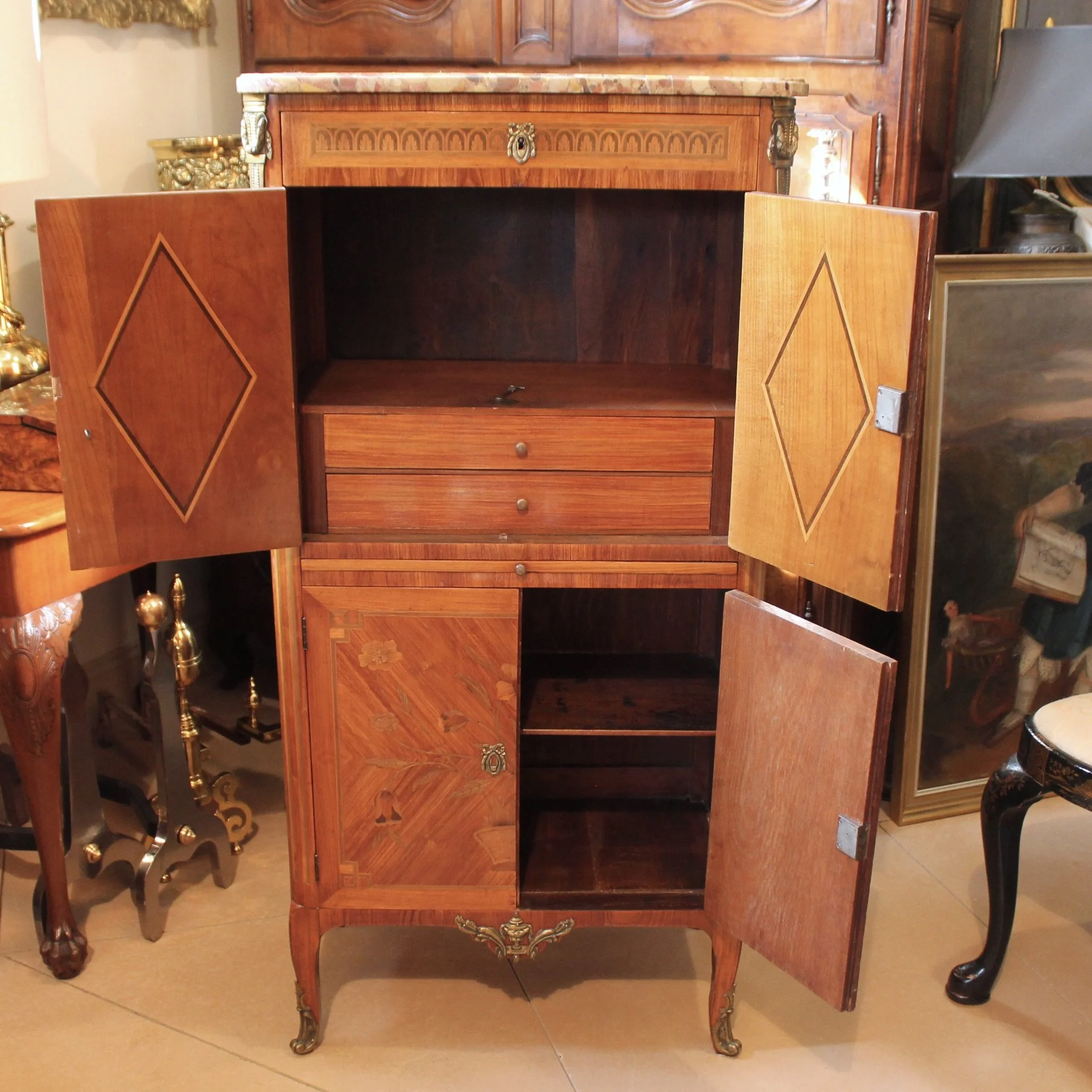 Tall French Transitional Louis XV/XVI Style Narrow Cabinet