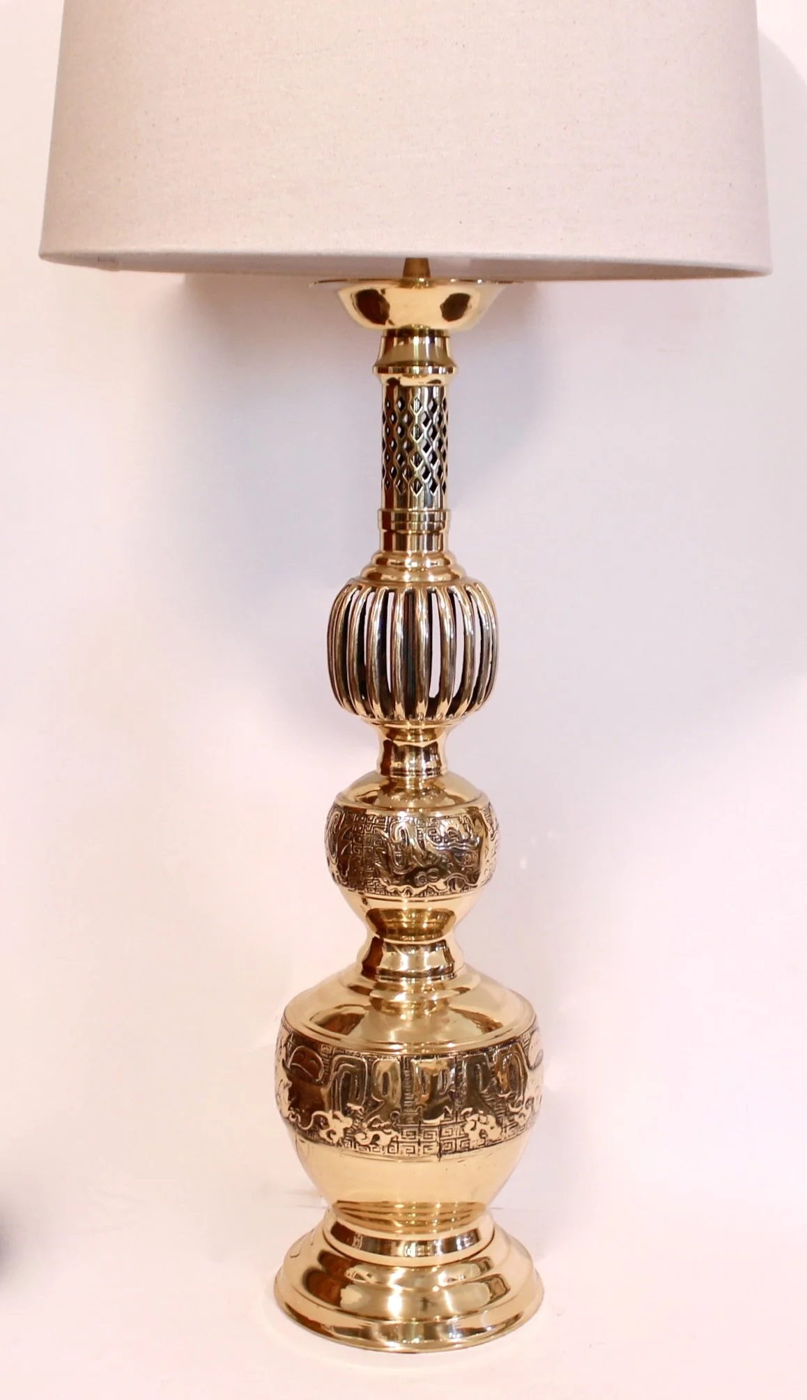 Pair of Large Chinese Brass Prickets Lamps