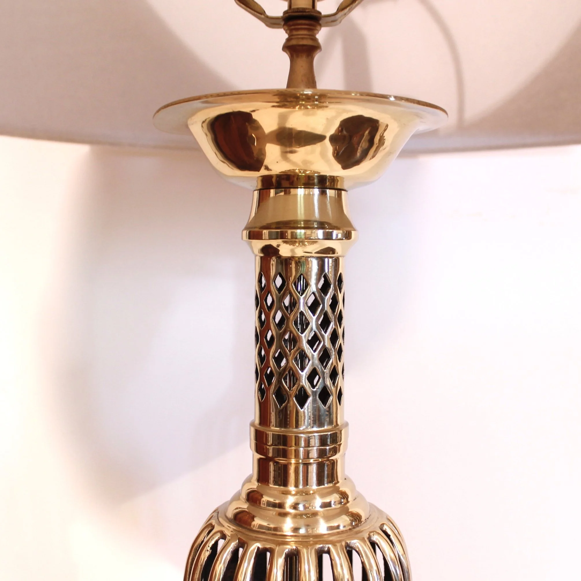 Pair of Large Chinese Brass Prickets Lamps
