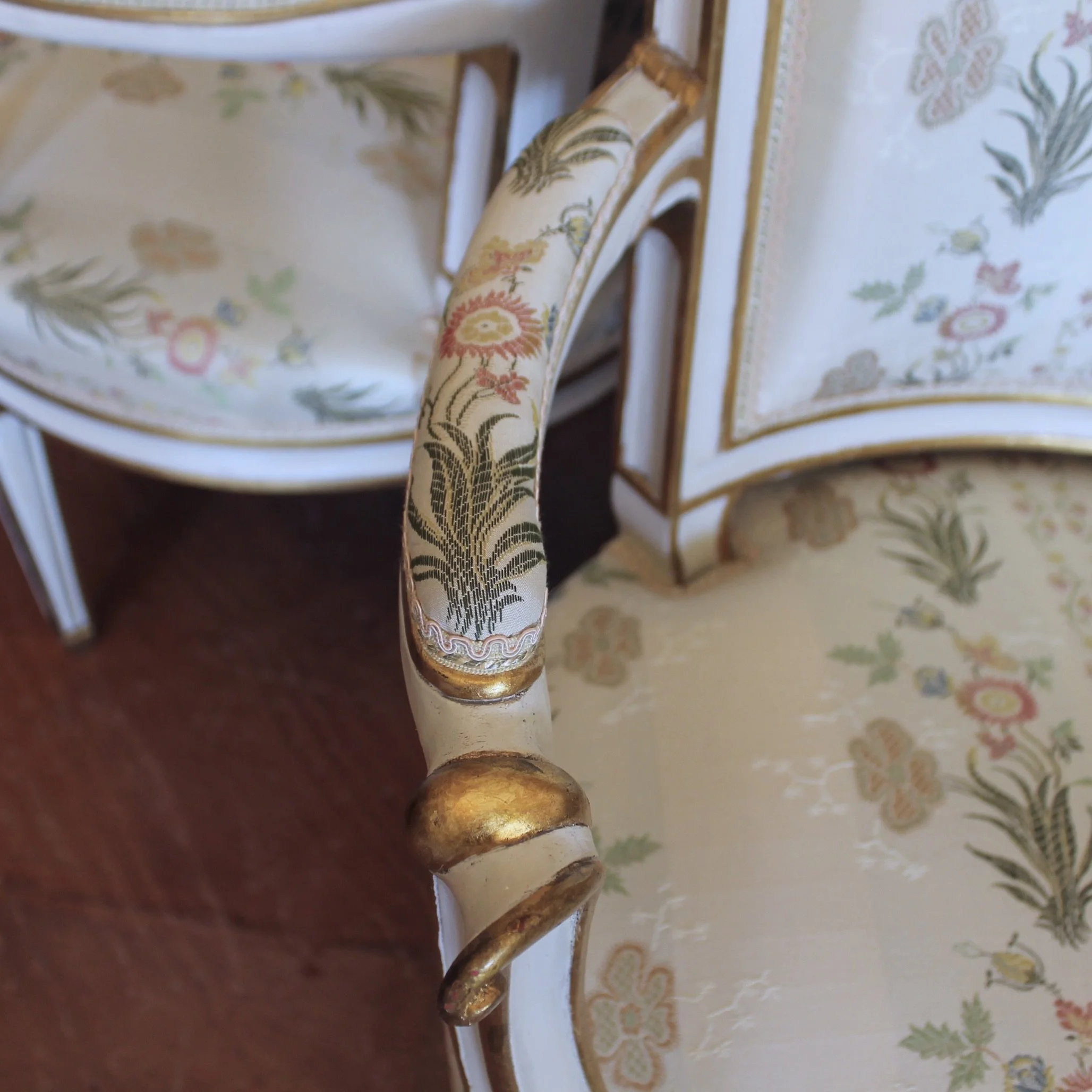 Pair of Swedish Gustavian Style Painted and Gilt Neoclassical Armchairs
