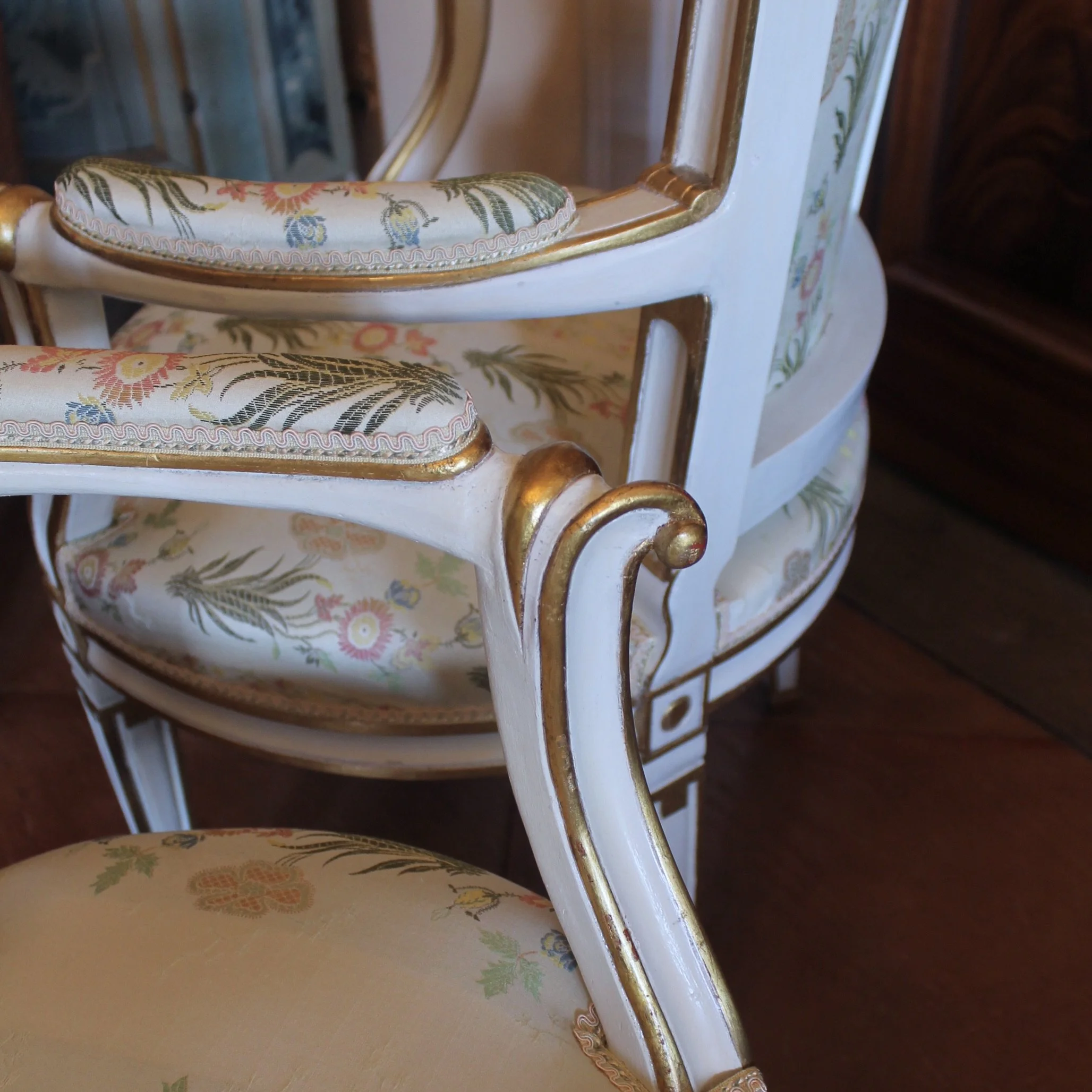 Pair of Swedish Gustavian Style Painted and Gilt Neoclassical Armchairs