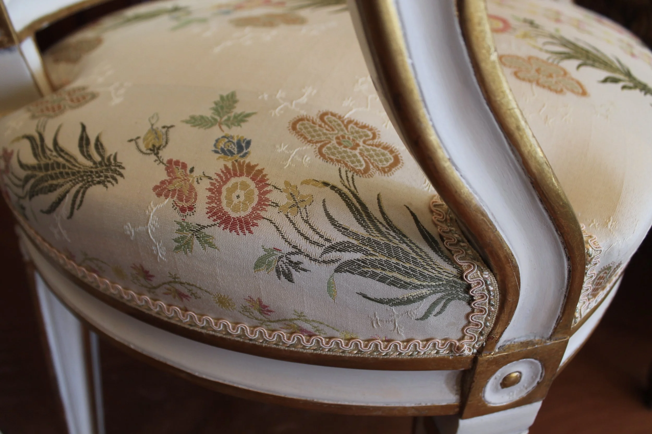 Pair of Swedish Gustavian Style Painted and Gilt Neoclassical Armchairs