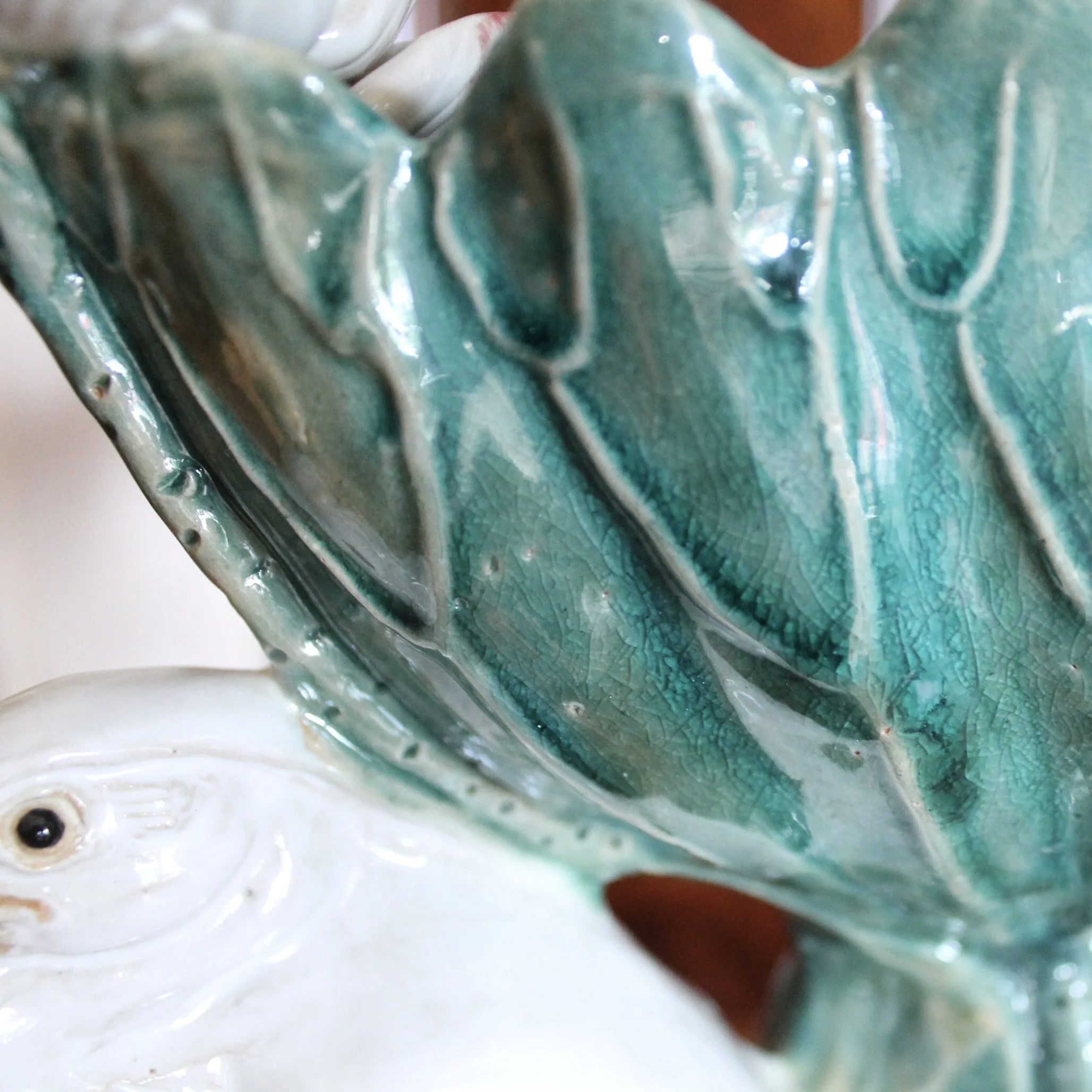 Turquoise Majolica Centerpiece Bowl with Egrets