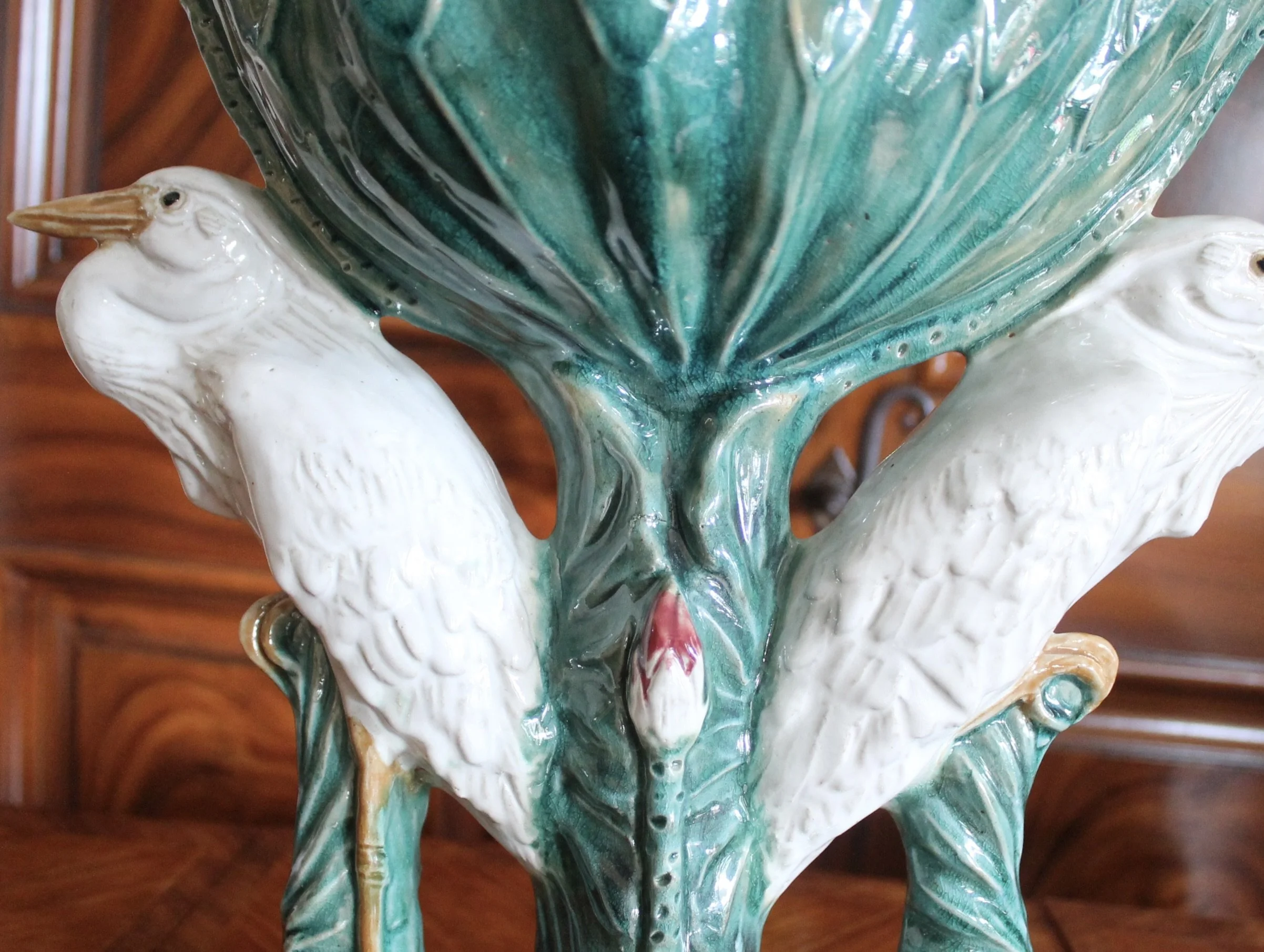Turquoise Majolica Centerpiece Bowl with Egrets