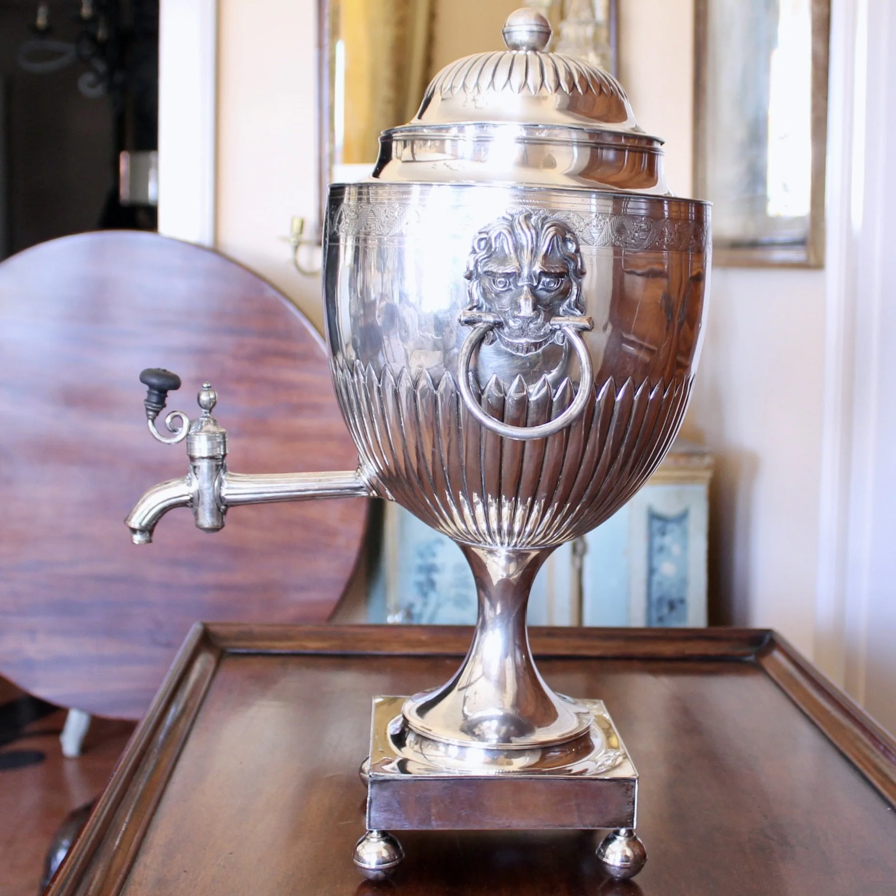 English Neoclassical Hot Water Urn, Silver