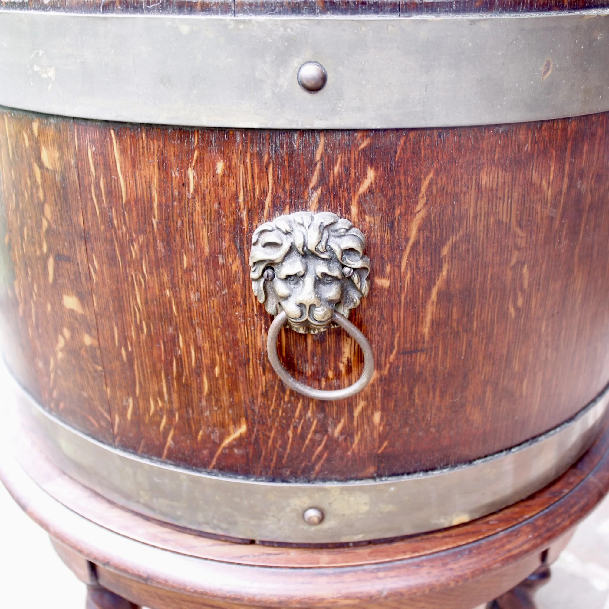 English Oak Stave Jardinière Planter and Stand