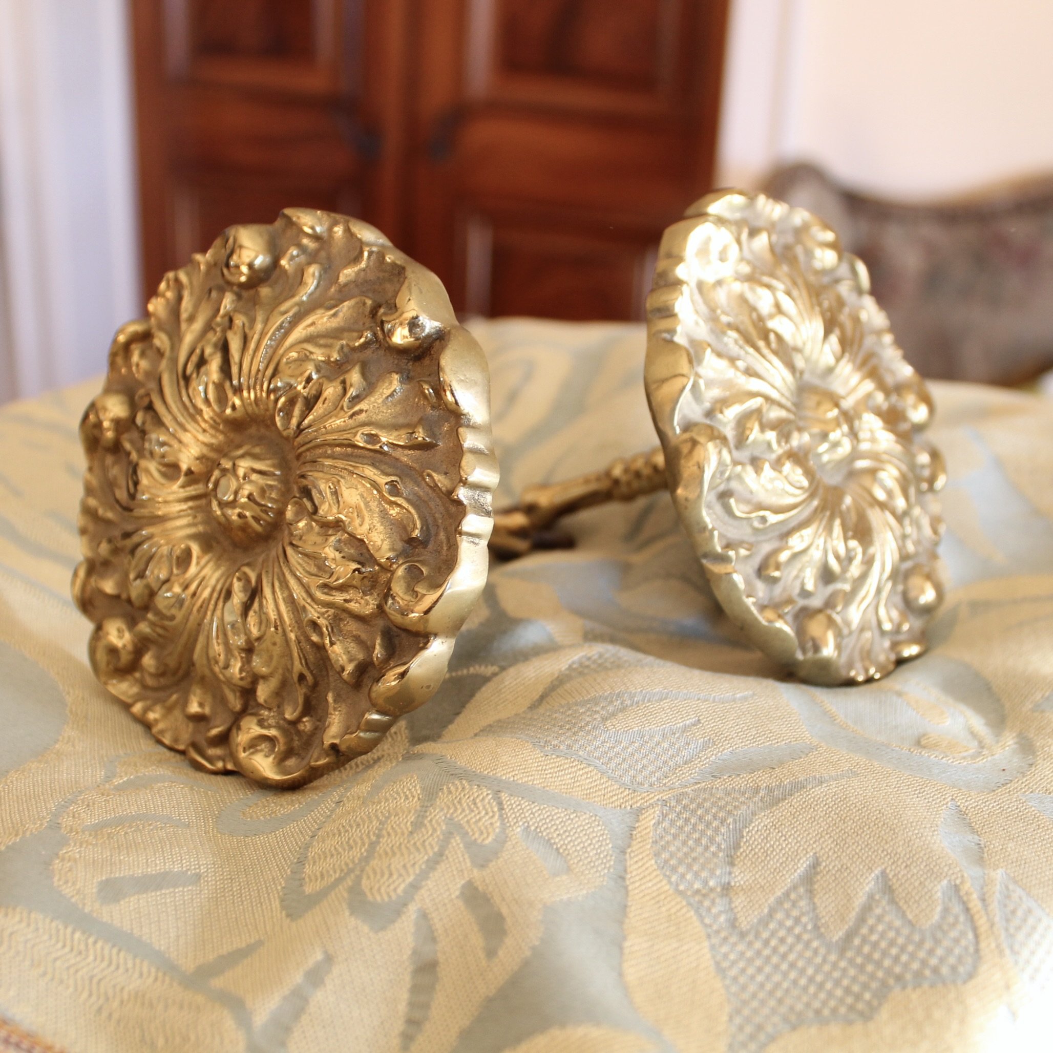 Pair of Solid Brass Rosette Curtain Tie Backs
